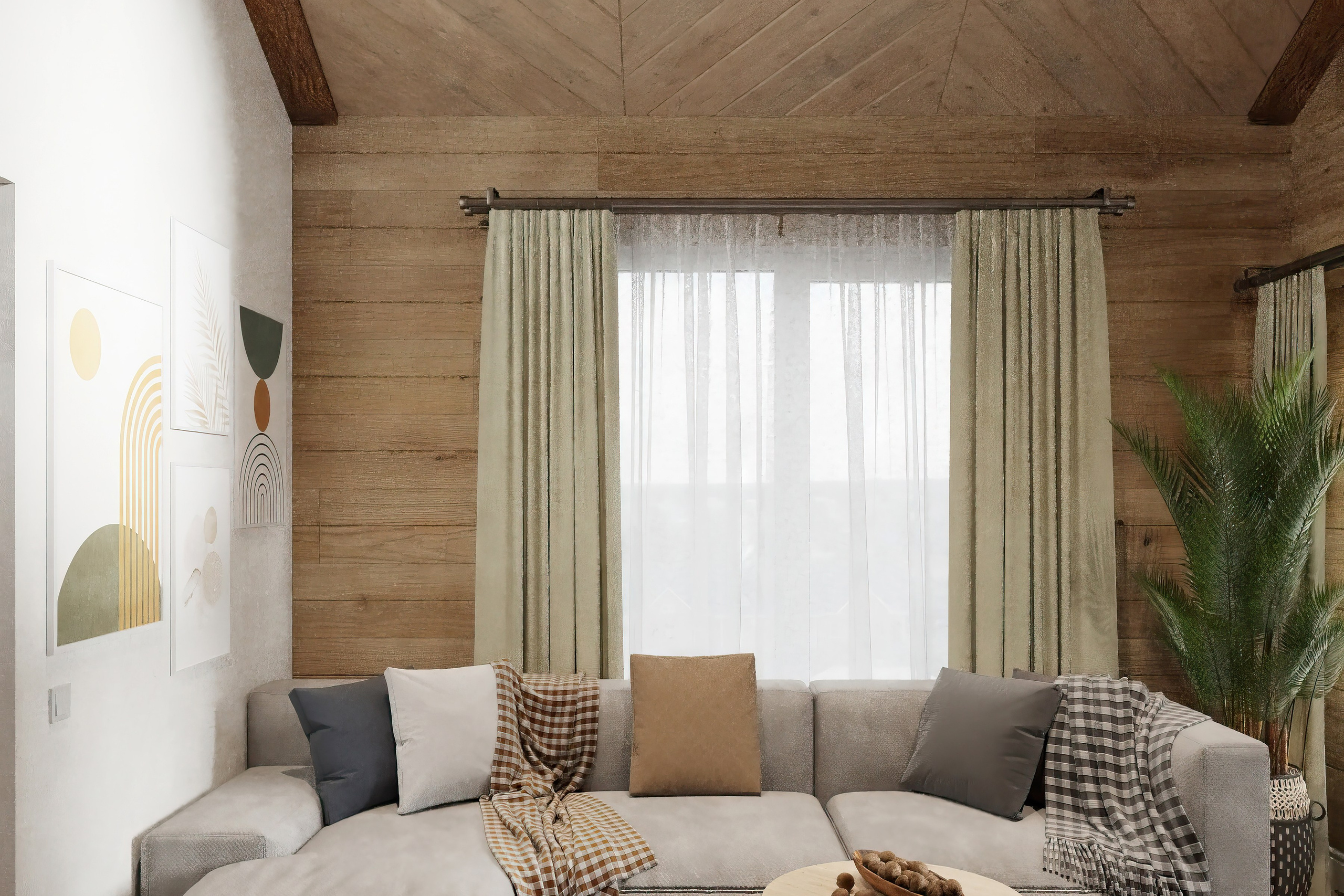 Countryside Cottage — Interior Design with Natural Materials. 3D INTERIOR AND ARCHITECTURE VISUALIZATION