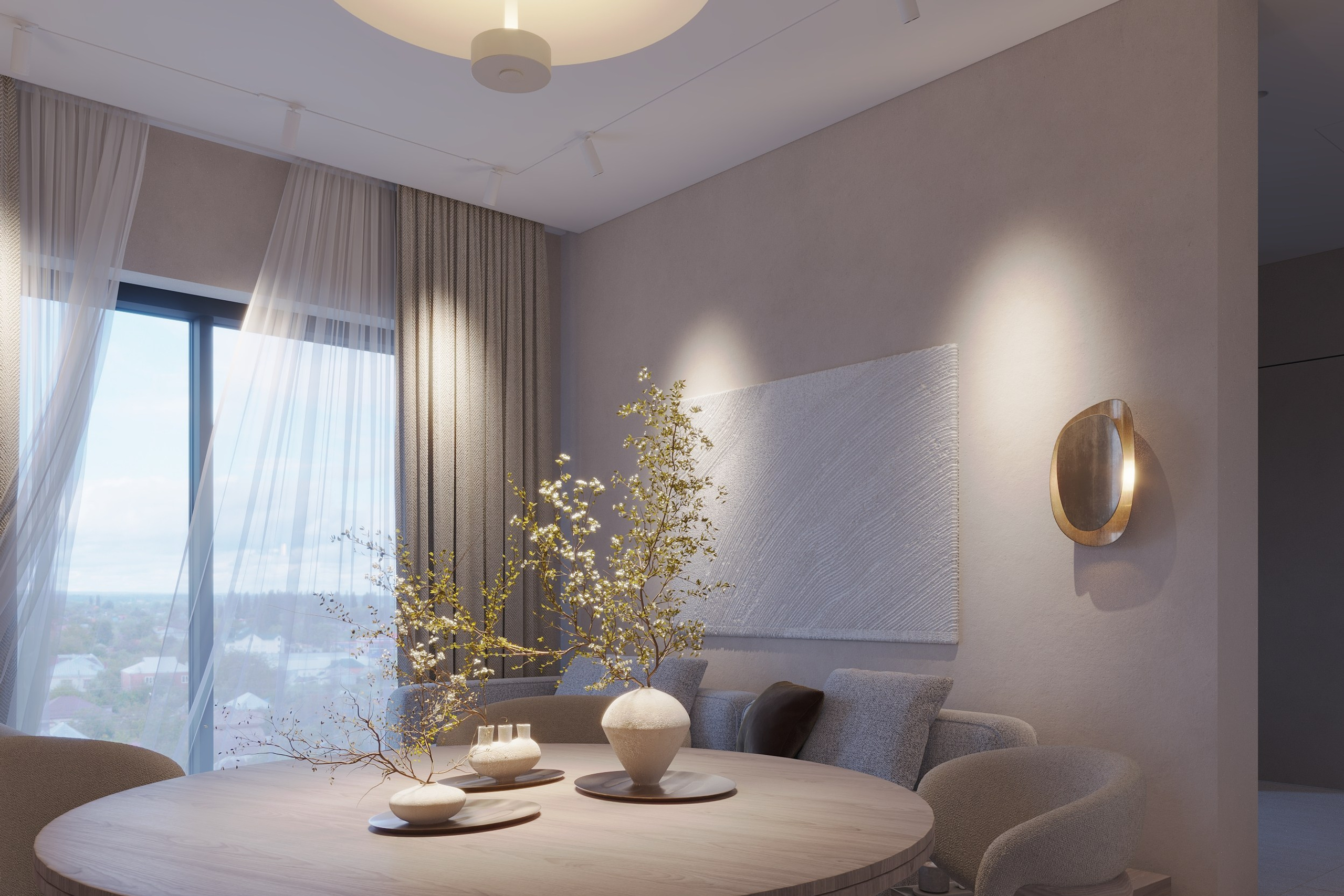 Интерьер квартиры в тёплых тонах — 3D визуализация от Baxx Pro для дизайнера Дианы Кова. 3Д Визуализация Интерьера и Архитектуры