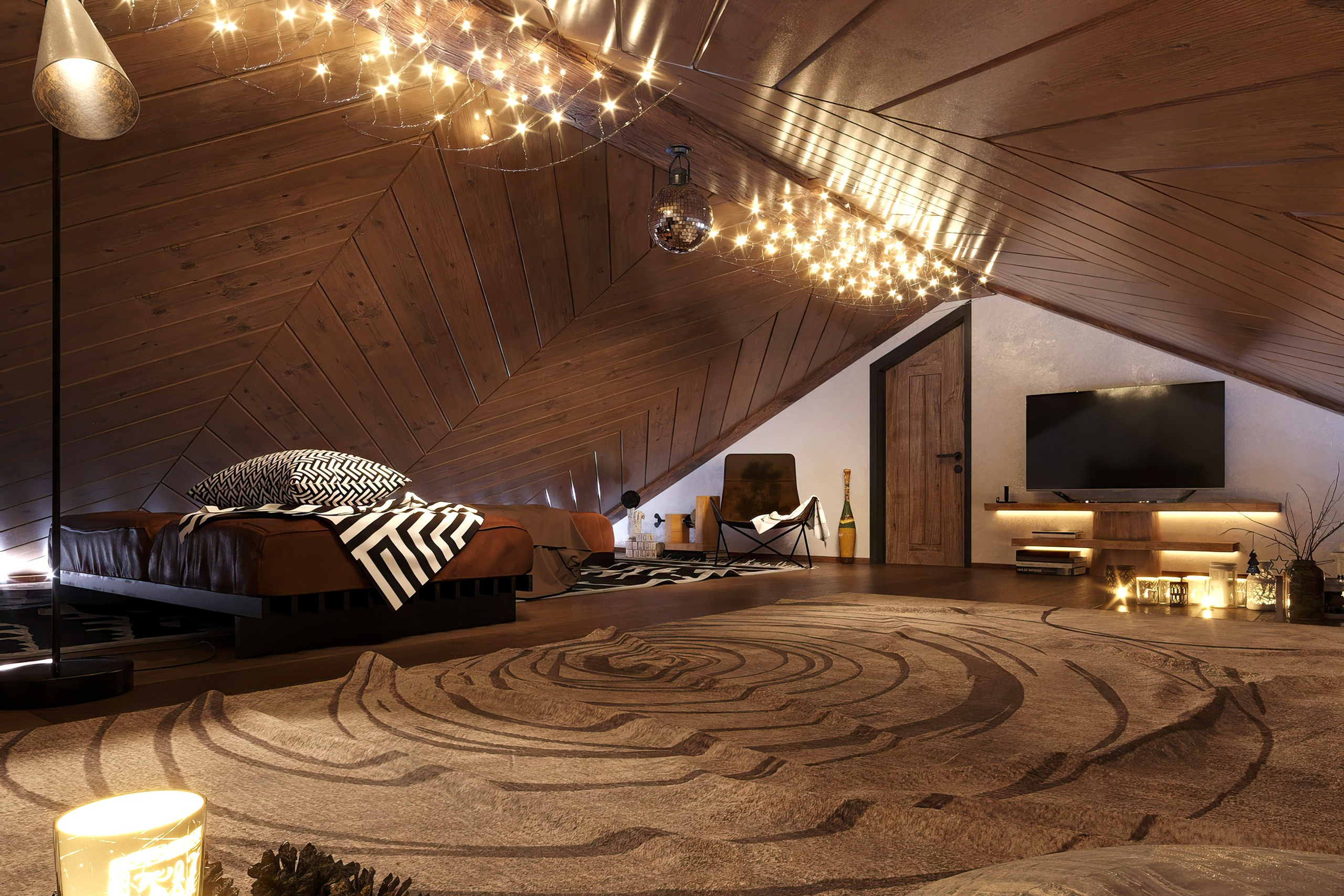 Countryside Cottage — Interior Design with Natural Materials. 3D INTERIOR AND ARCHITECTURE VISUALIZATION