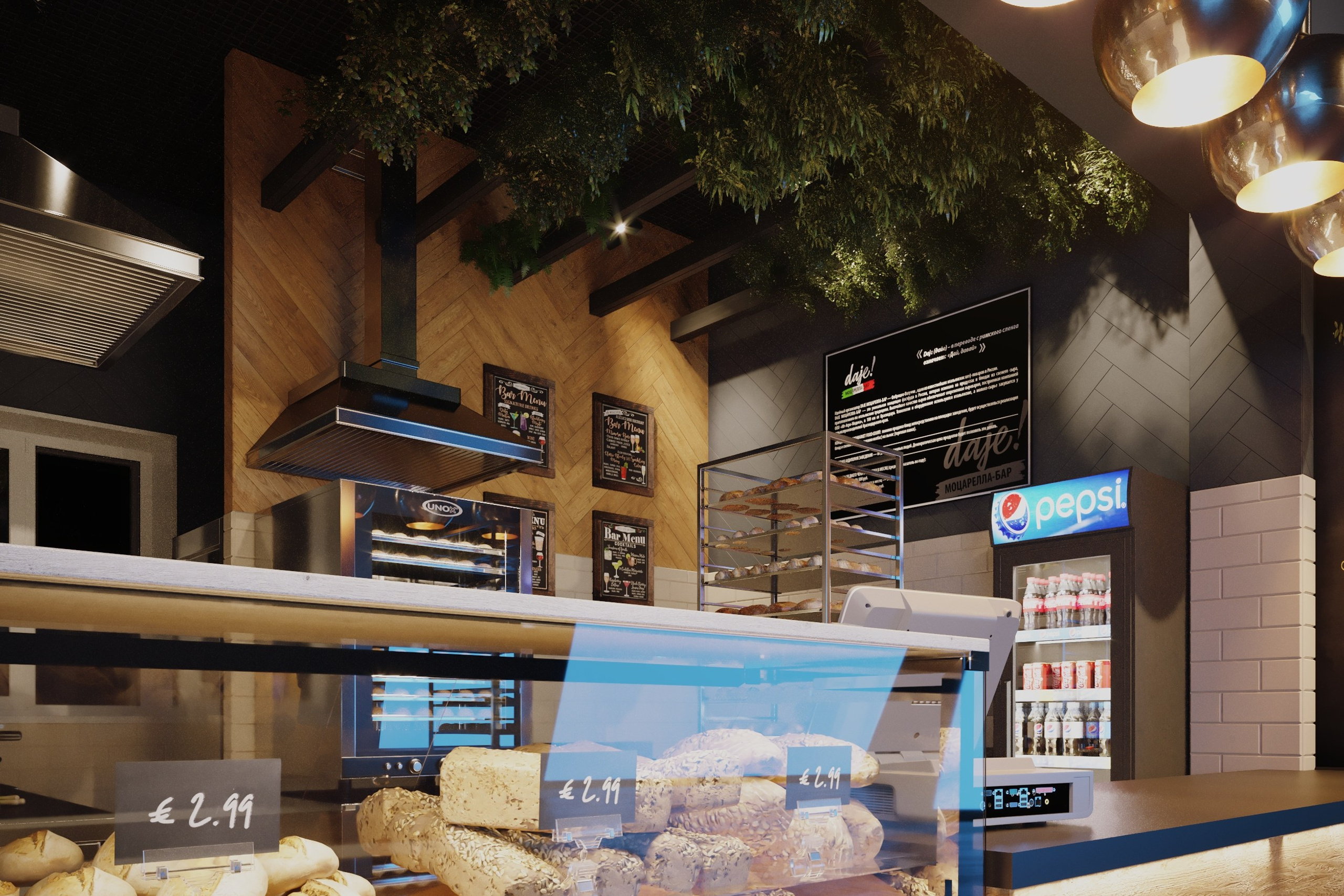 Фуд-корт — проект интерьера точки общественного питания. 3Д Визуализация Интерьера и Архитектуры