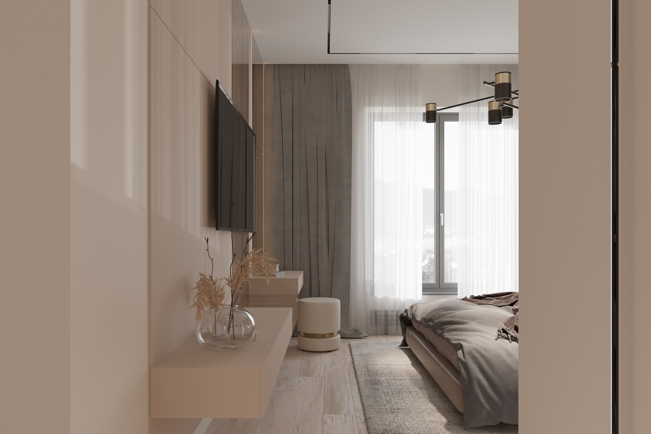 Master Bedroom in a Private House — Cozy Interior Design. 3D INTERIOR AND ARCHITECTURE VISUALIZATION