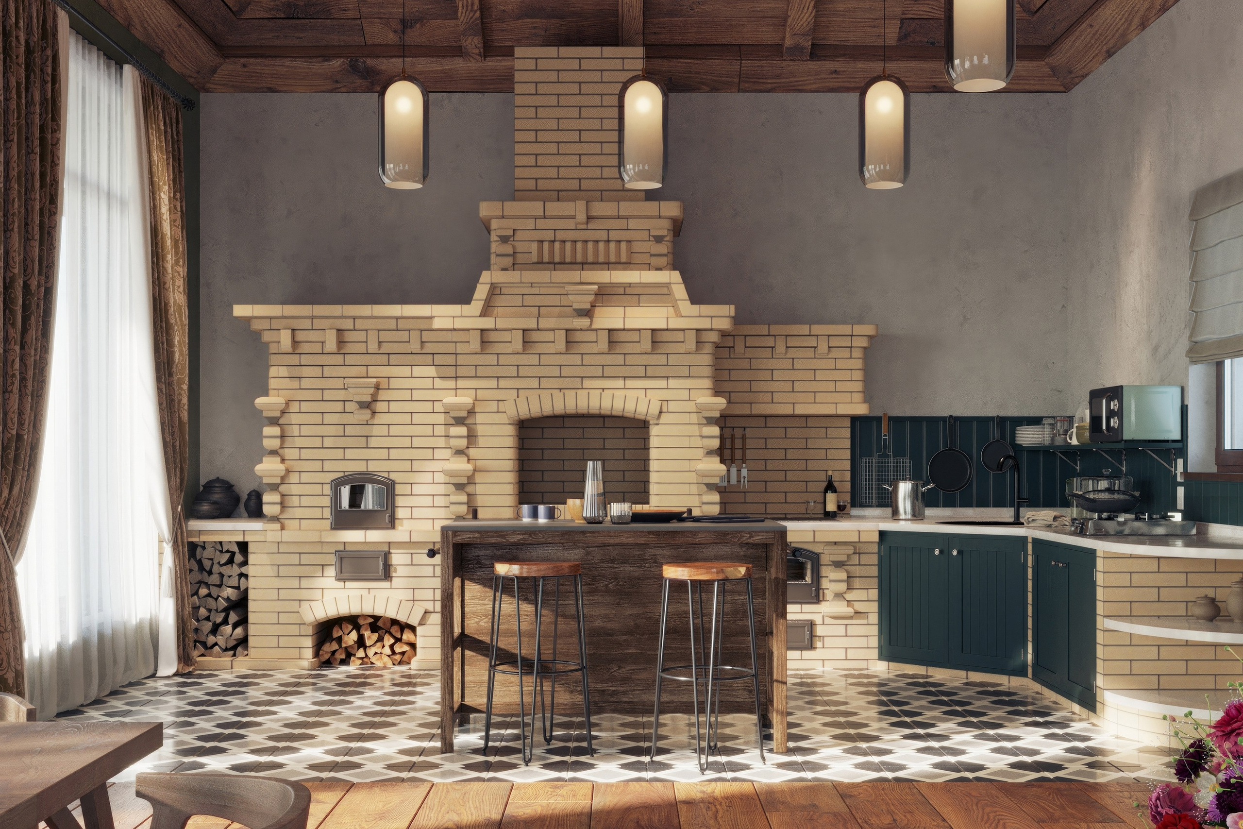 Living Room Interior Design & Visualization with Artistic Wall Panel — BAXX PRO. 3D INTERIOR AND ARCHITECTURE VISUALIZATION