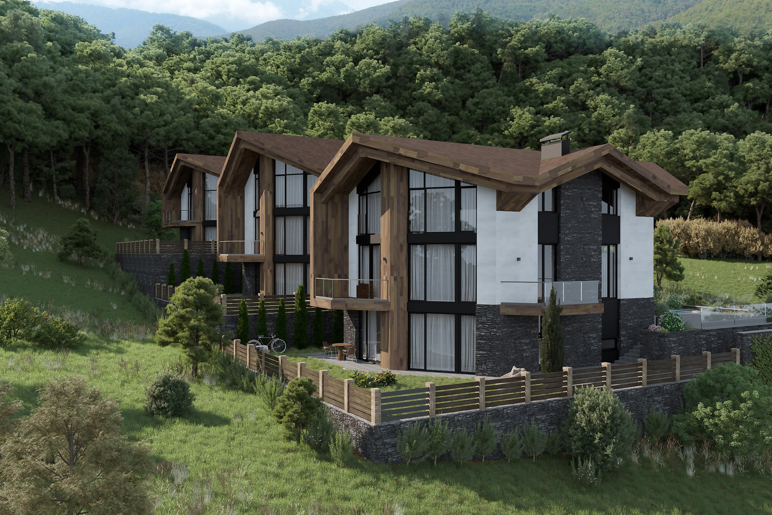 Architectural Visualization of Cottages in Sochi, Surrounded by Nature. 3D INTERIOR AND ARCHITECTURE VISUALIZATION