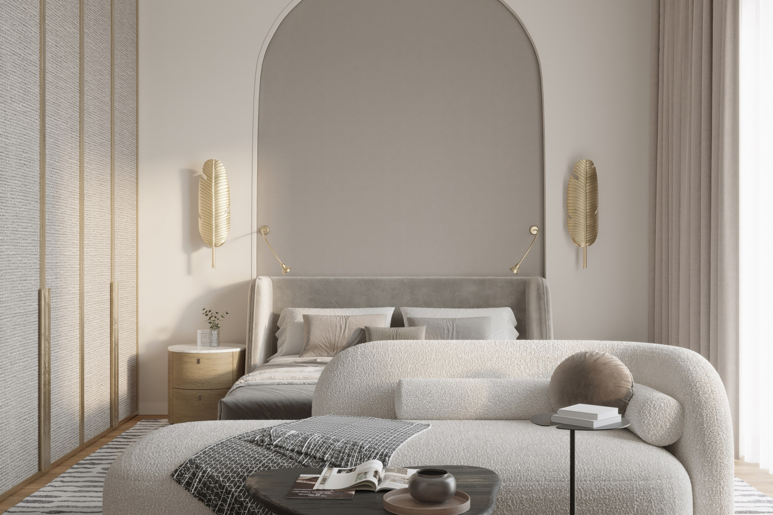 3Д визуализация и дизайн спальни в премиальой квартире. Город Сочи.