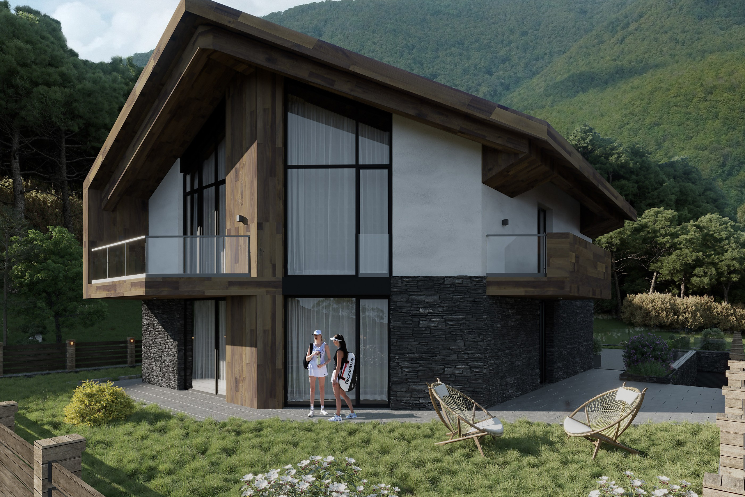 Architectural Visualization of Cottages in Sochi, Surrounded by Nature. 3D INTERIOR AND ARCHITECTURE VISUALIZATION
