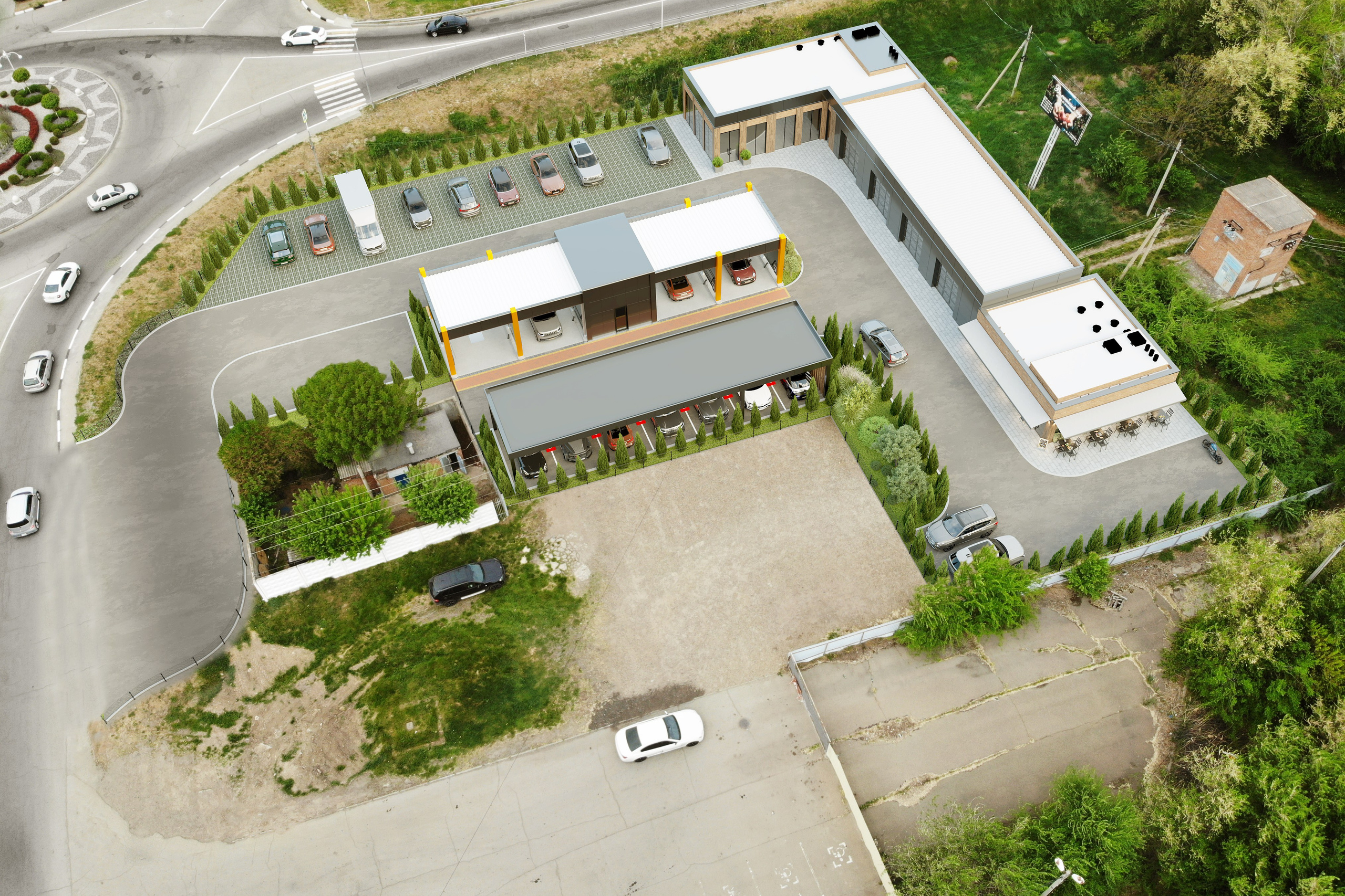 Car Wash, Service Station & Café — Full 3D Visualization with Site Design. 3D INTERIOR AND ARCHITECTURE VISUALIZATION