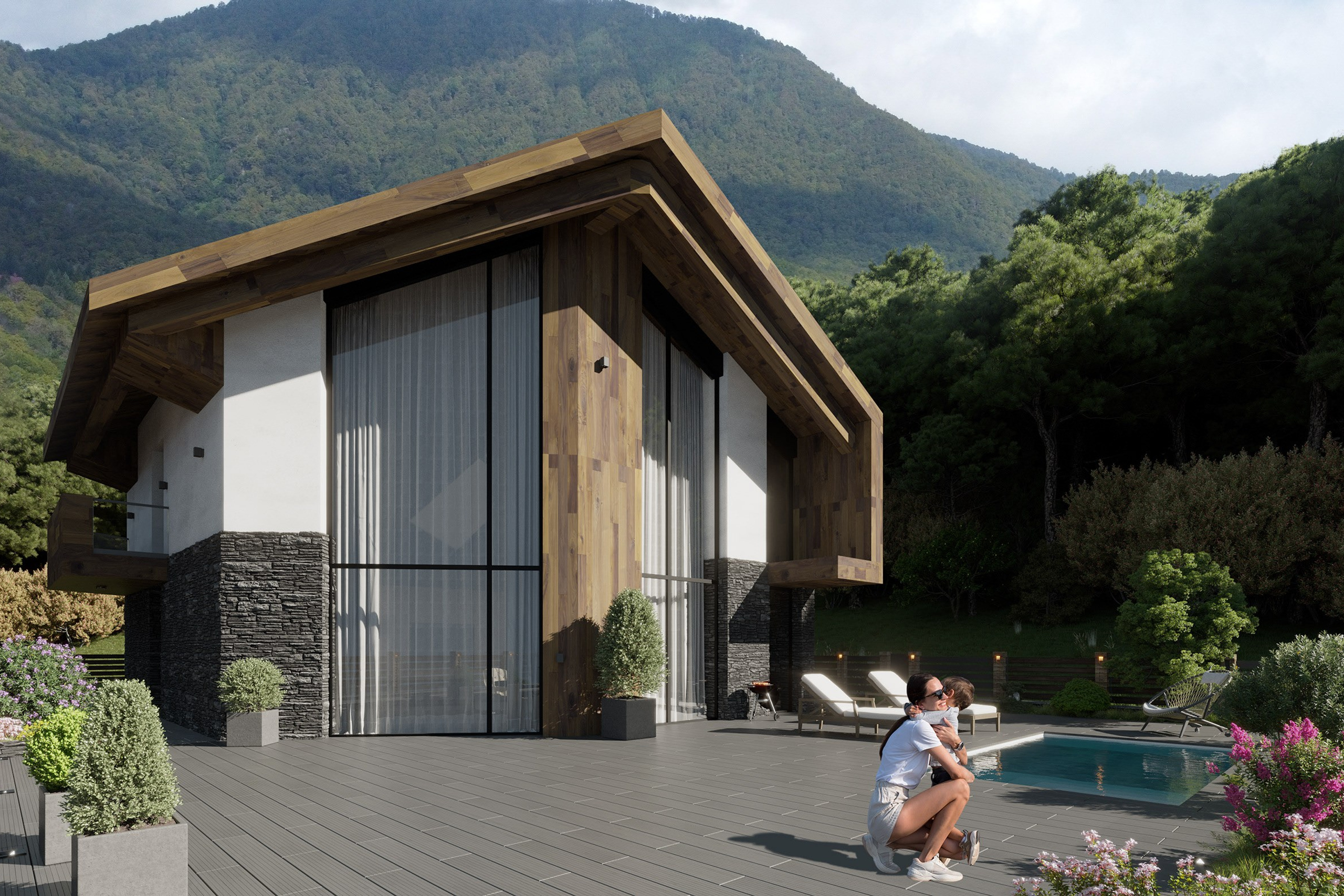 Architectural Visualization of Cottages in Sochi, Surrounded by Nature. 3D INTERIOR AND ARCHITECTURE VISUALIZATION