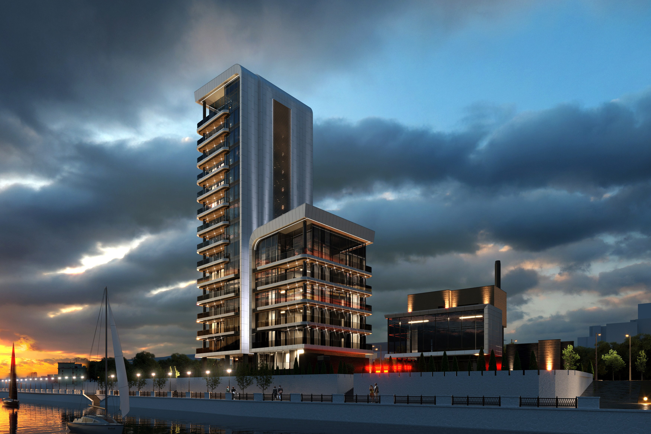 High-Rise Building by the Waterfront — 3D Architectural Visualization. 3D INTERIOR AND ARCHITECTURE VISUALIZATION