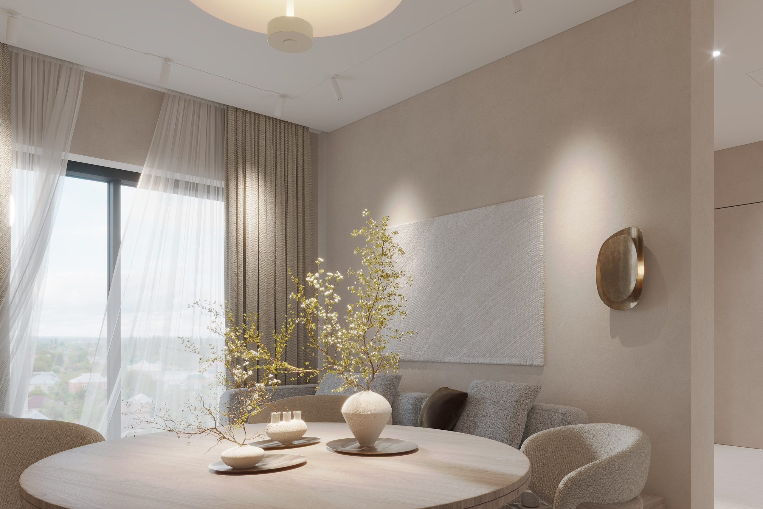 Интерьер квартиры в тёплых тонах — 3D визуализация от Baxx Pro для дизайнера Дианы Кова. 3Д Визуализация Интерьера и Архитектуры