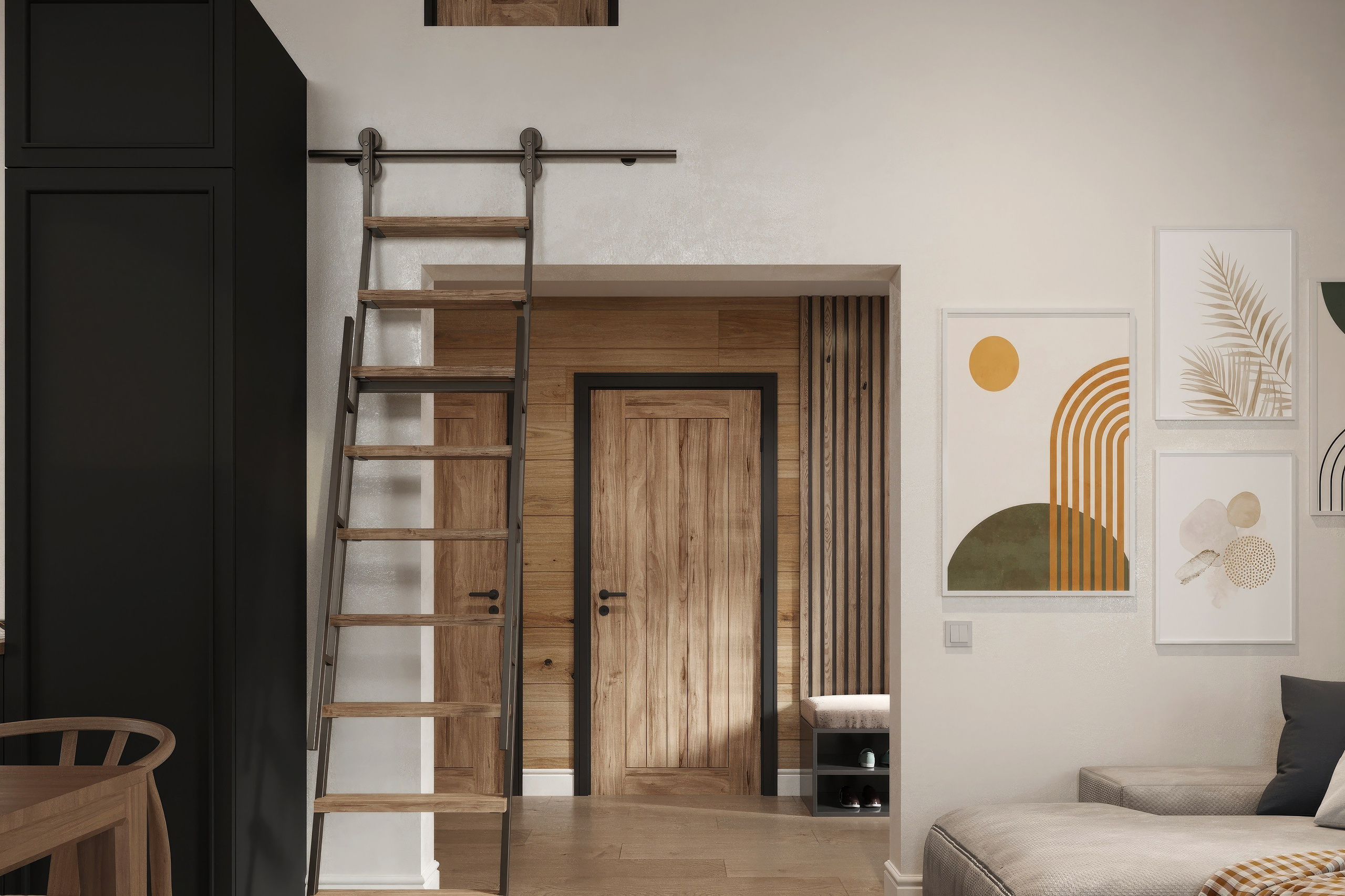 Countryside Cottage — Interior Design with Natural Materials. 3D INTERIOR AND ARCHITECTURE VISUALIZATION