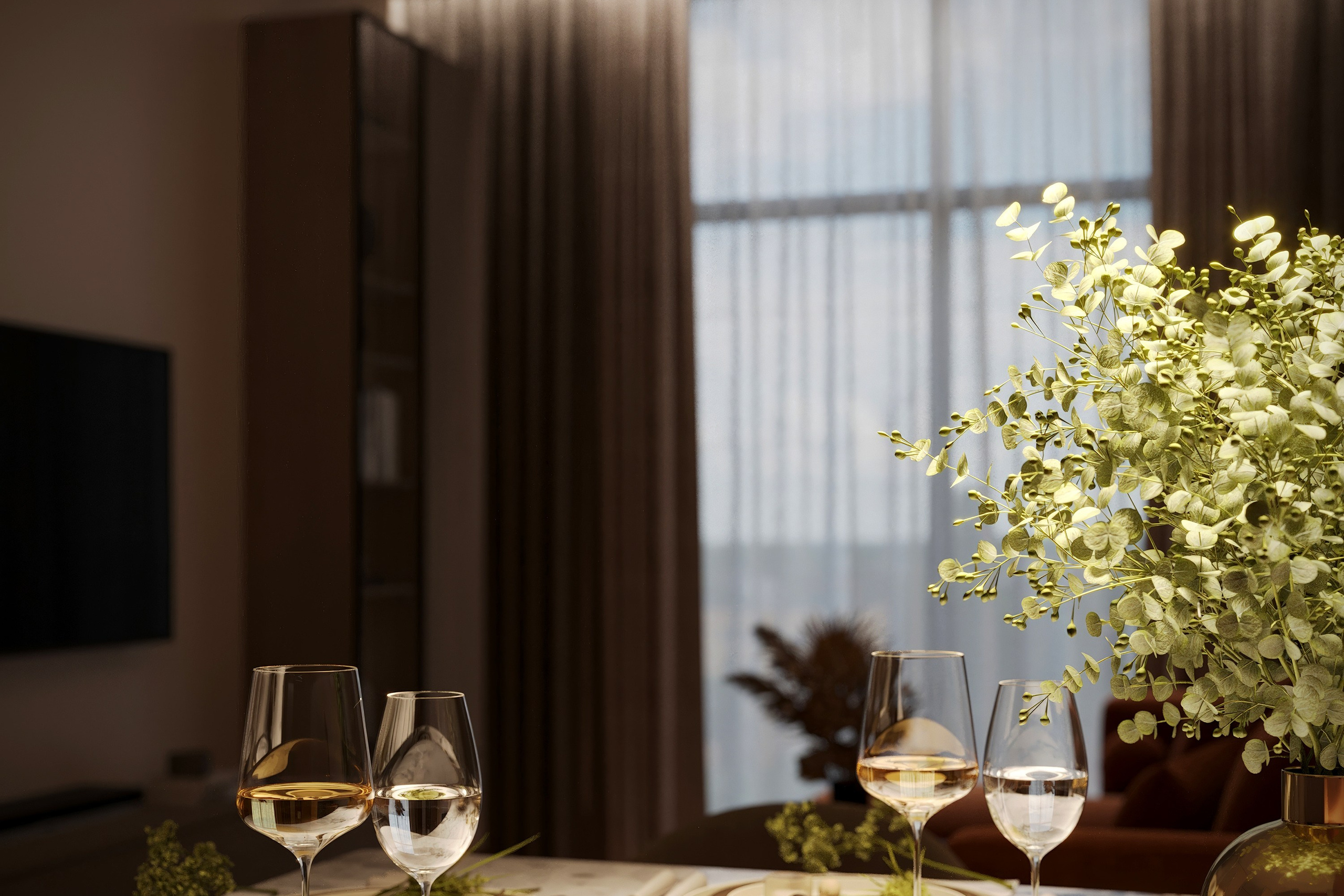 Квартира-студия — тёплый современный интерьер. 3Д Визуализация Интерьера и Архитектуры