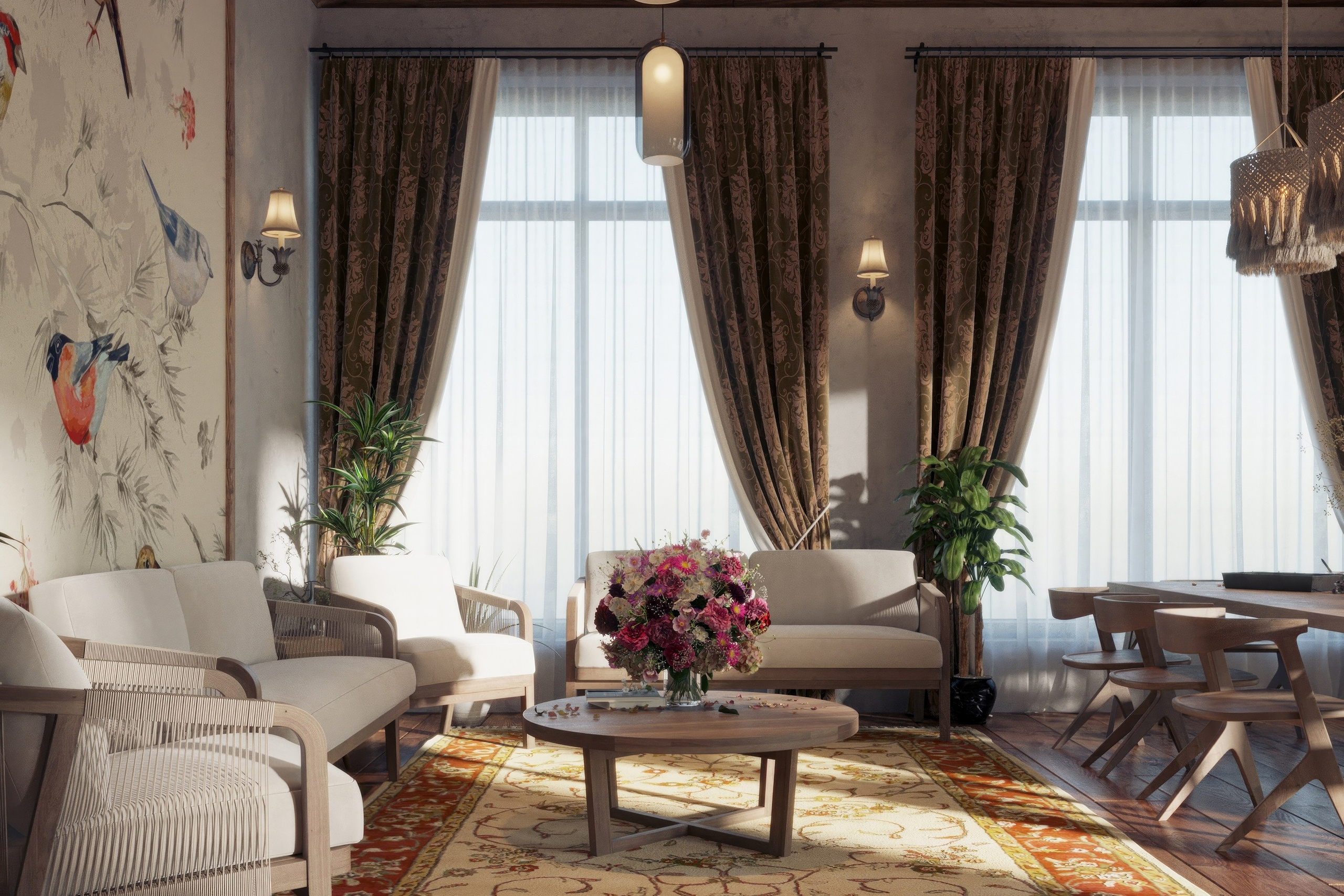 Living Room Interior Design & Visualization with Artistic Wall Panel — BAXX PRO. 3D INTERIOR AND ARCHITECTURE VISUALIZATION