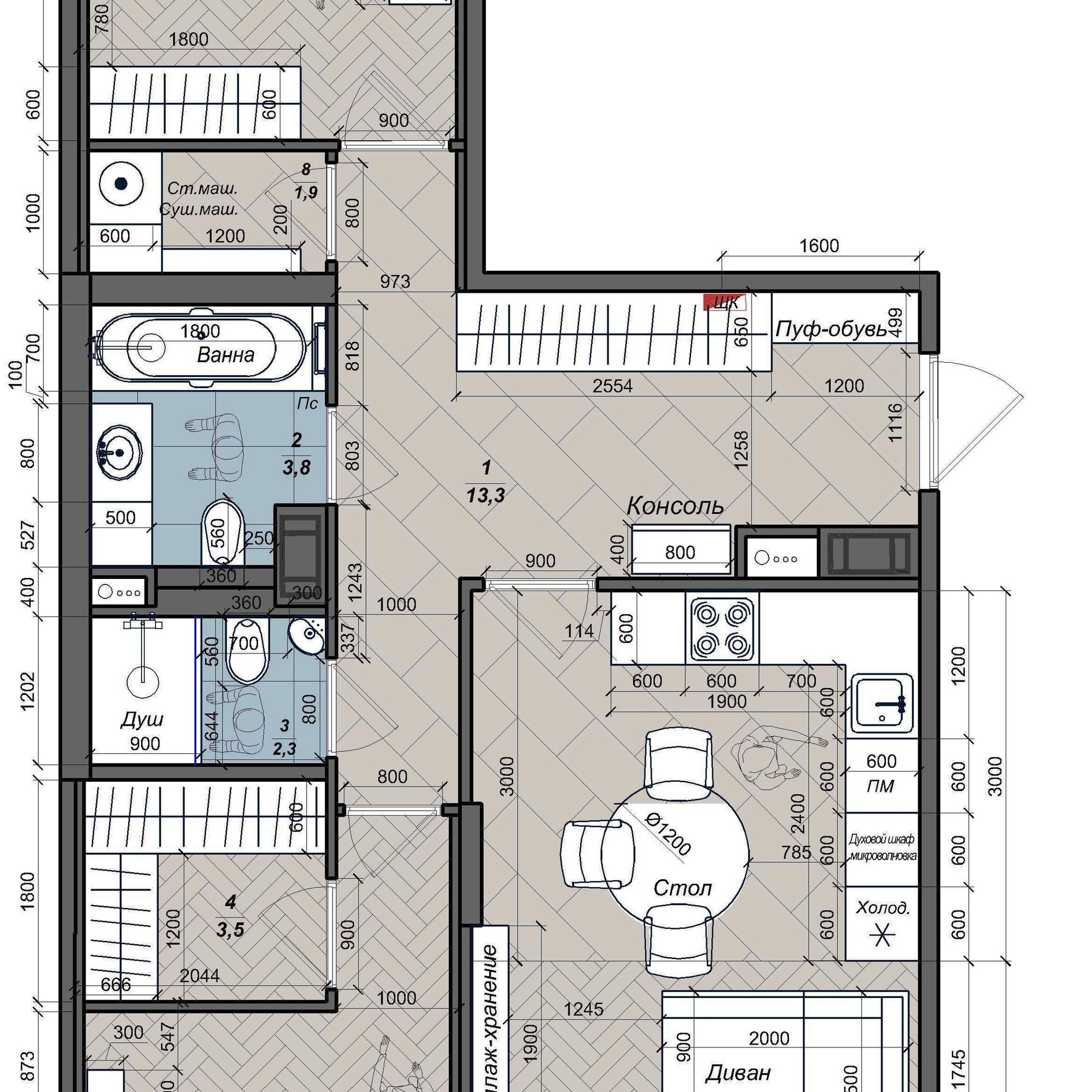 Перепланировка двухкомнатной квартиры