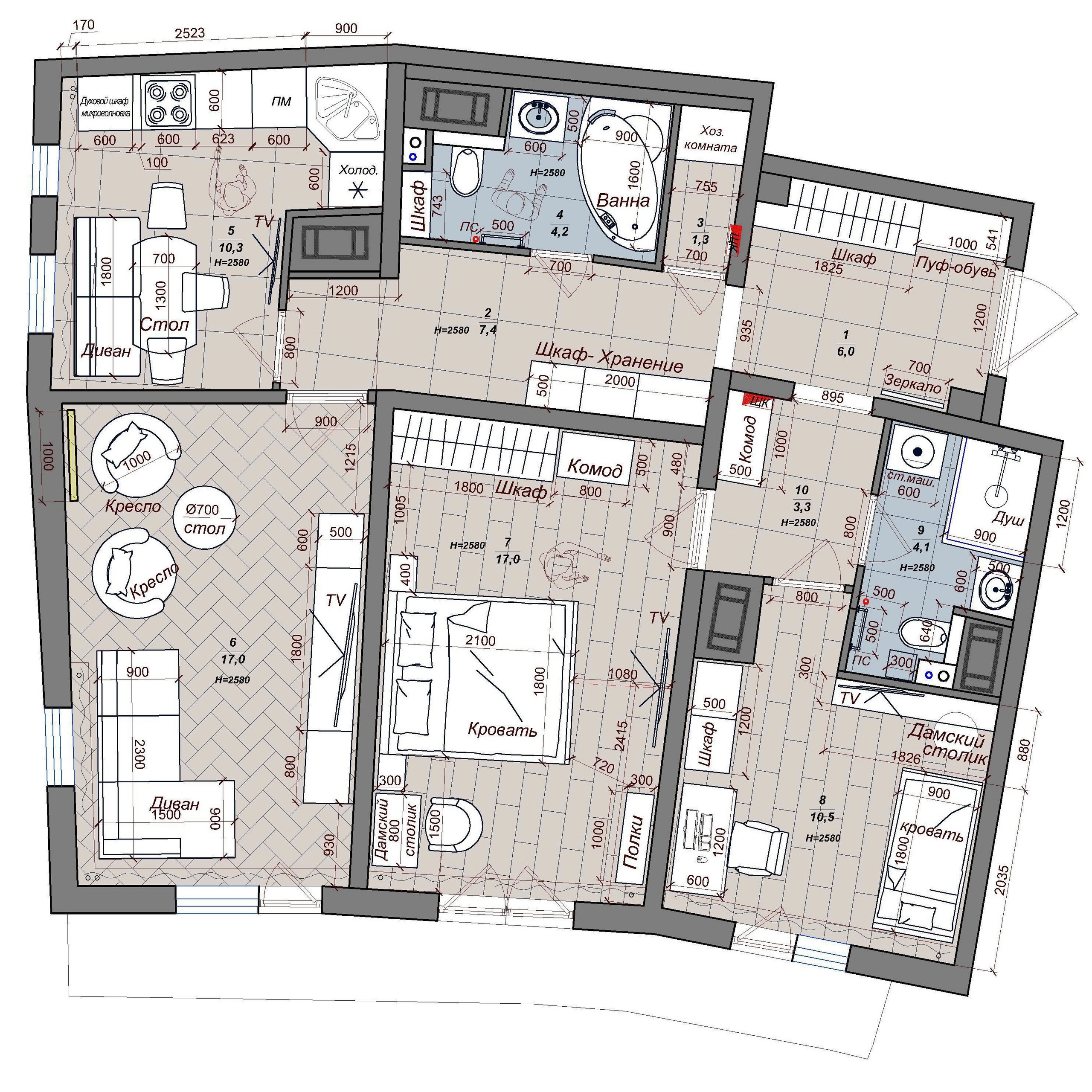Перепланировка трехкомнатной квартиры