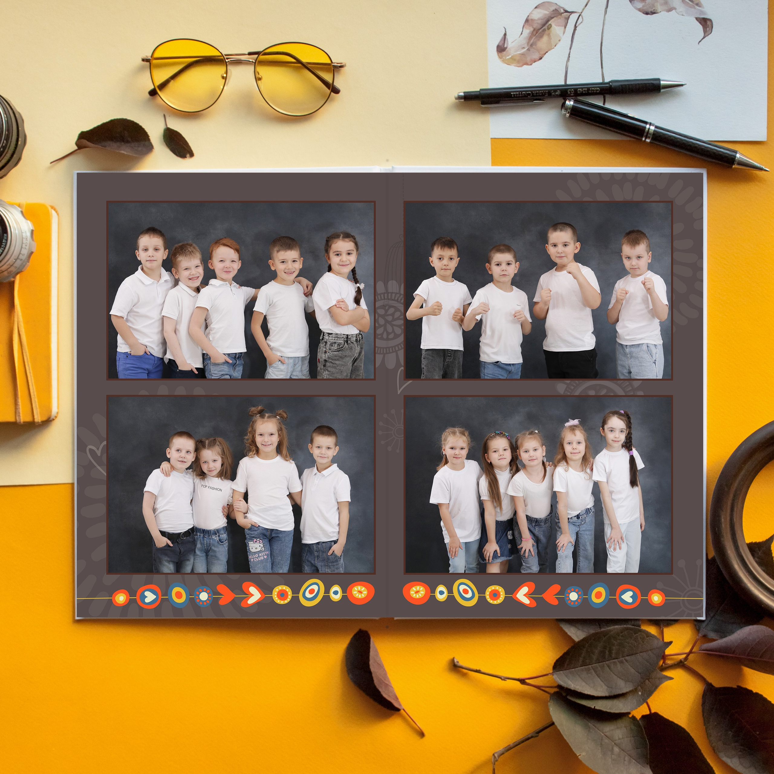 4 разворот: 4 групповые фото в одном стиле