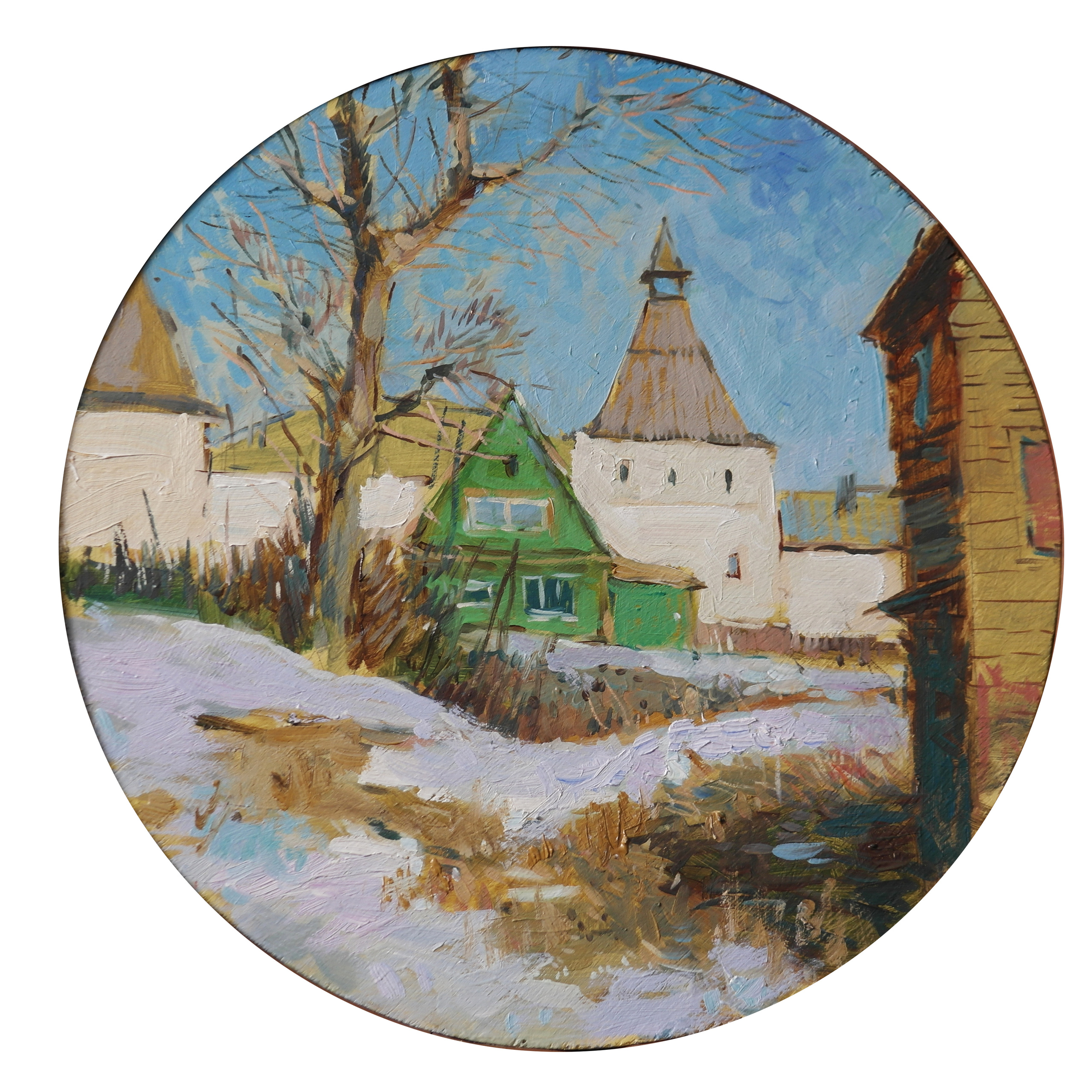 Ростовский кремль - диаметр 40см, дерево, масло.