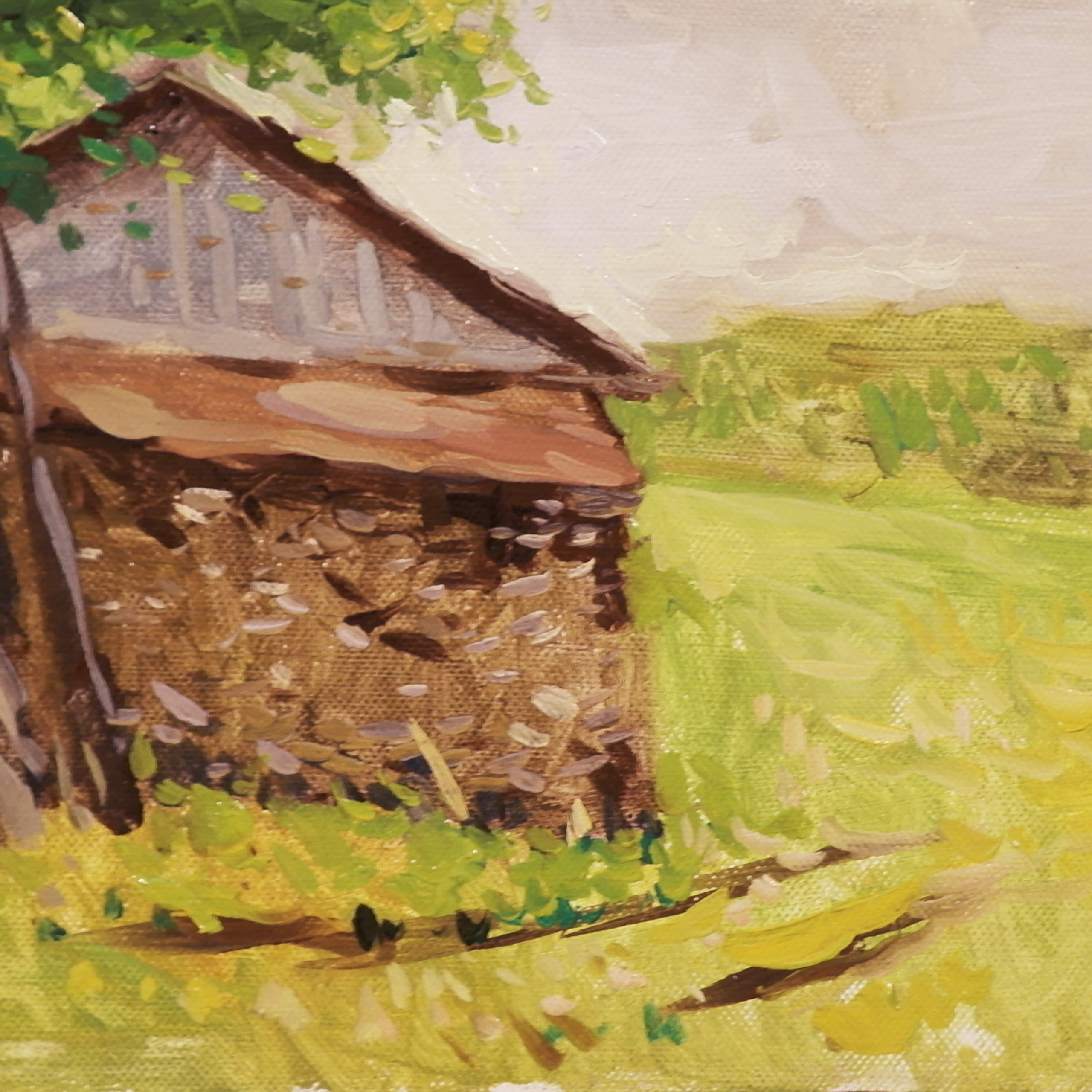 Старый сарай - 10х15см, картон, масло.