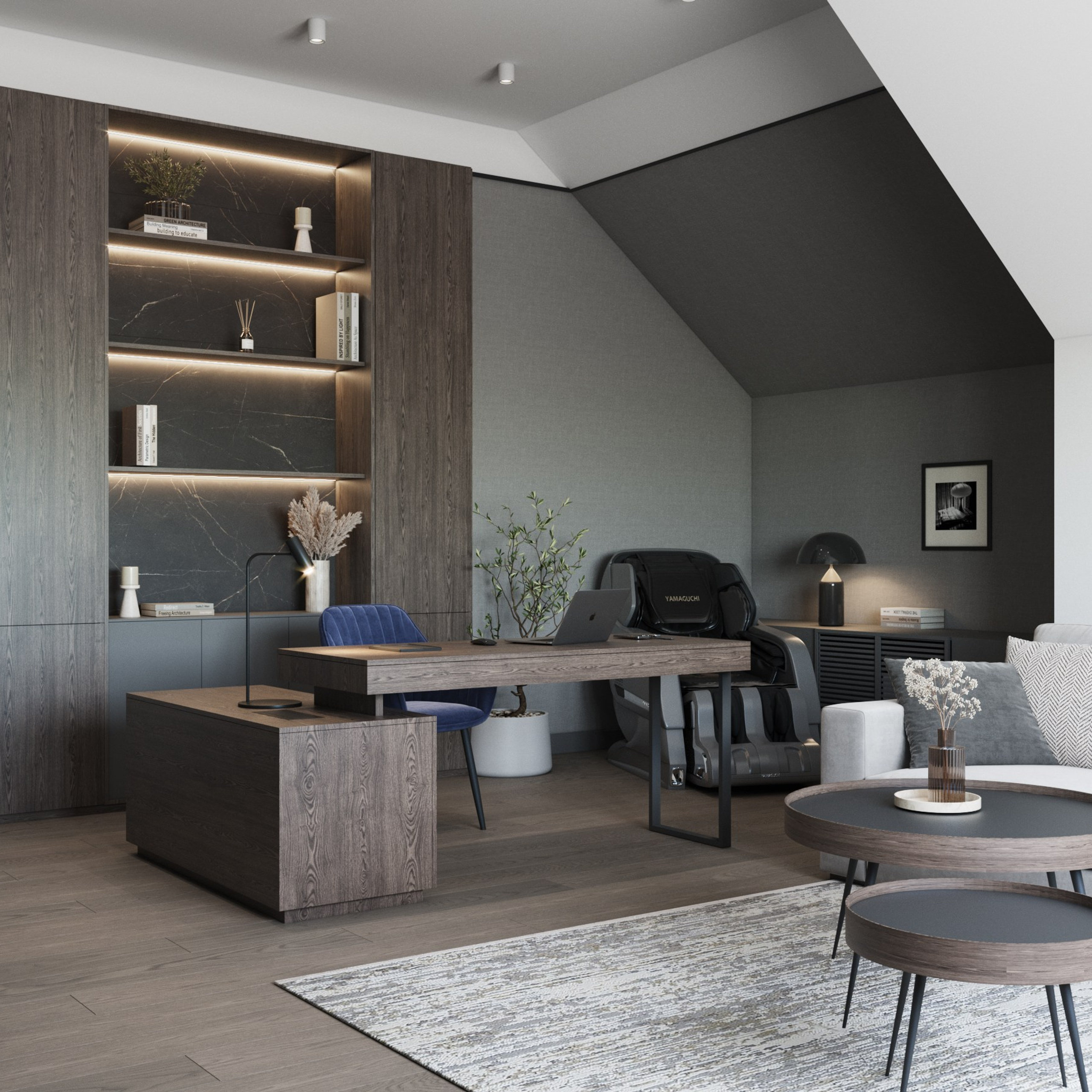 Кабинет на мансардном этаже. Дизайнер интерьера Санкт-Петербург I Дегтярева Елизавета