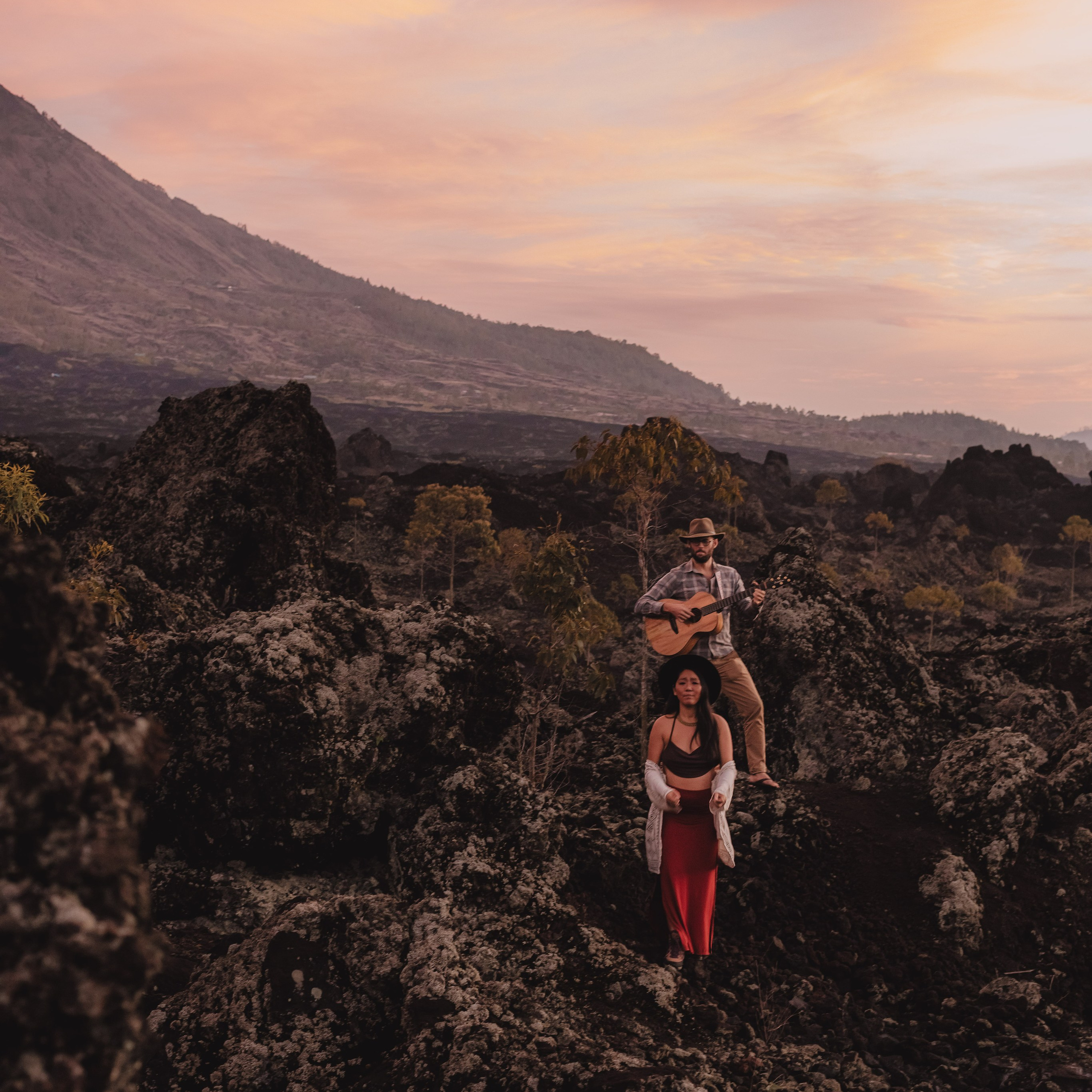 Secret moon sunrise on lava fields