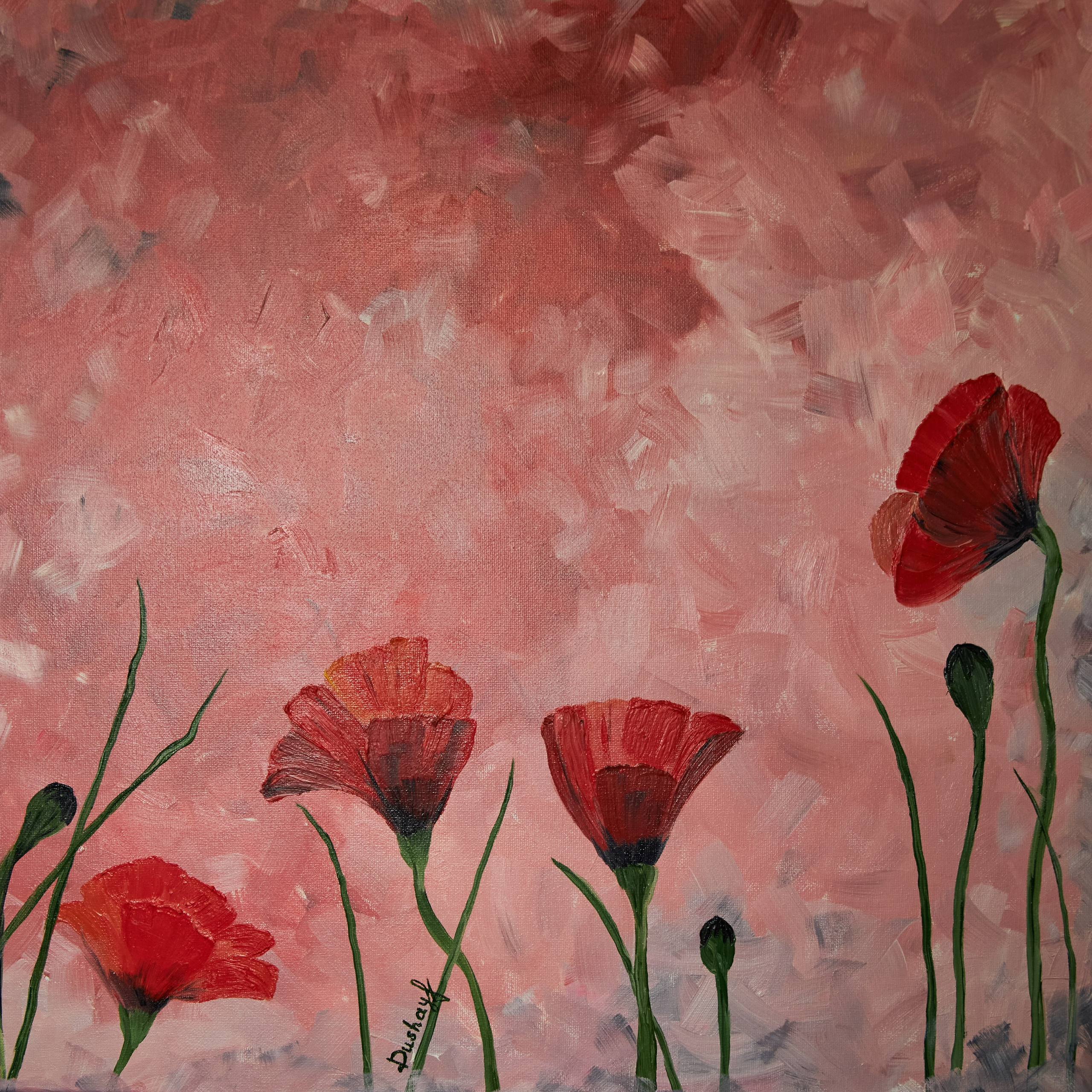 Red poppies in a red sky