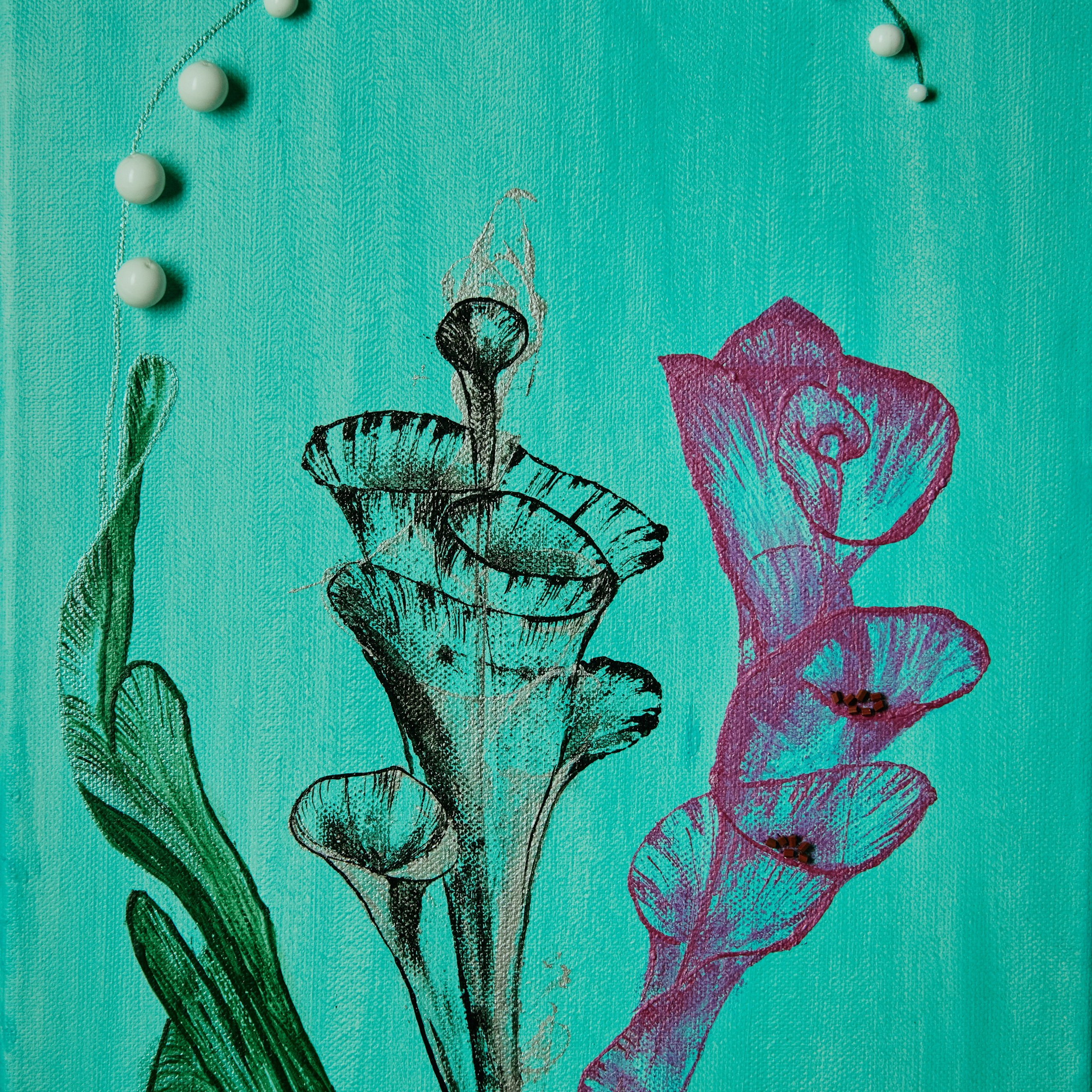turquoise background flower art