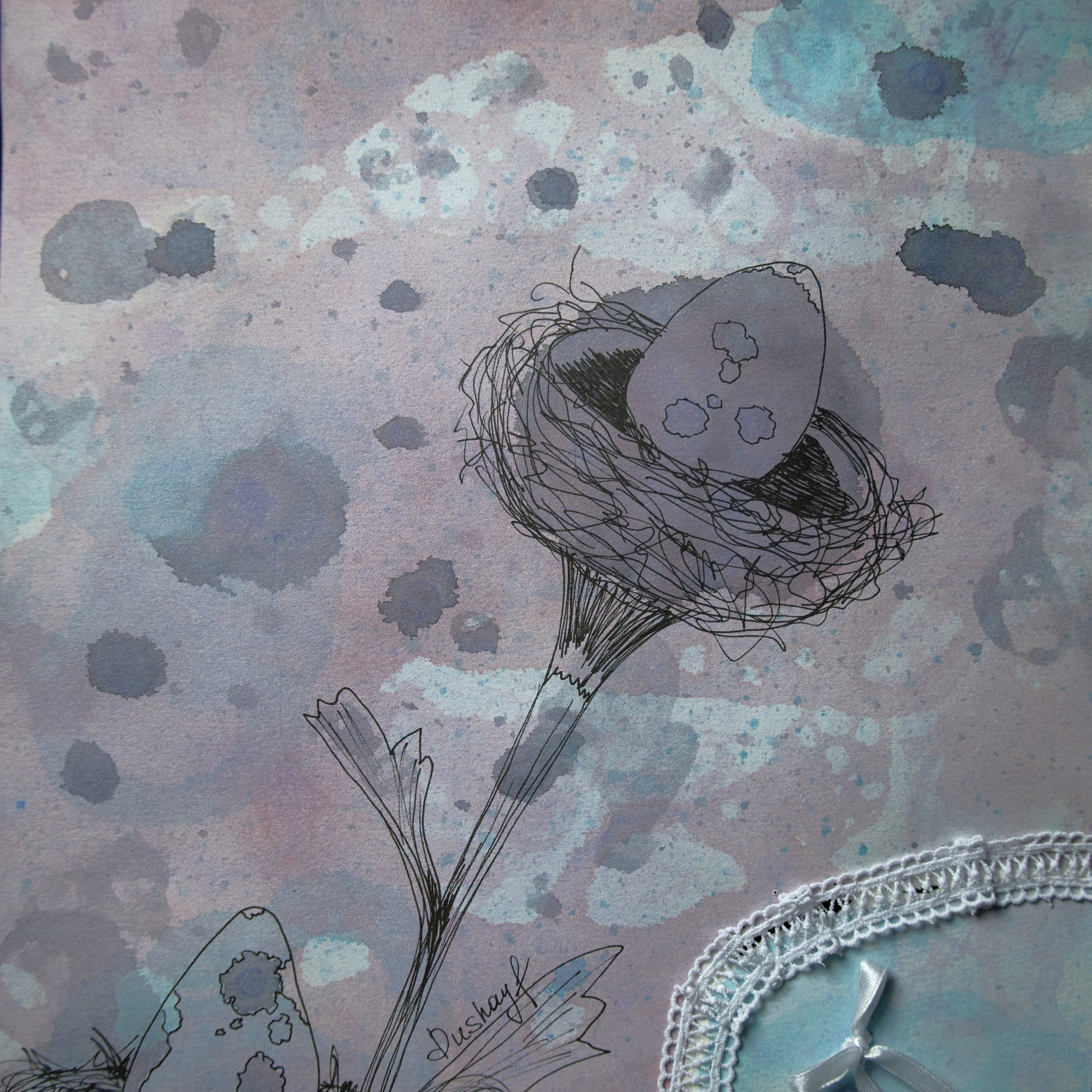 Сюрреалистичная ботаническая картина с гнёздами и яйцами. Visual artist (photo & arts)