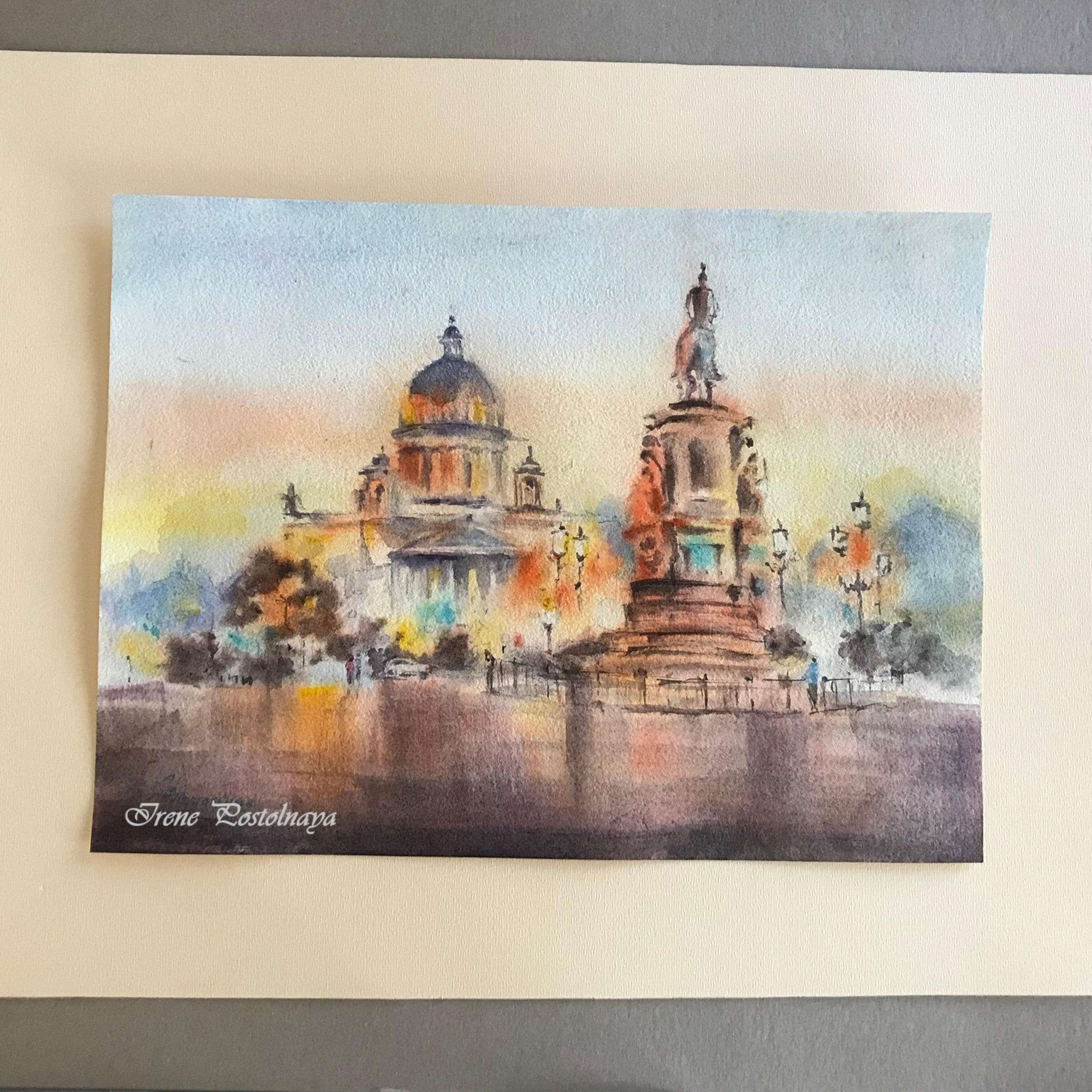 Питер в шоколадных оттенках, 40х50, 2025, Акварель, Ирэн Постольной, картина с Исаакиевским собором