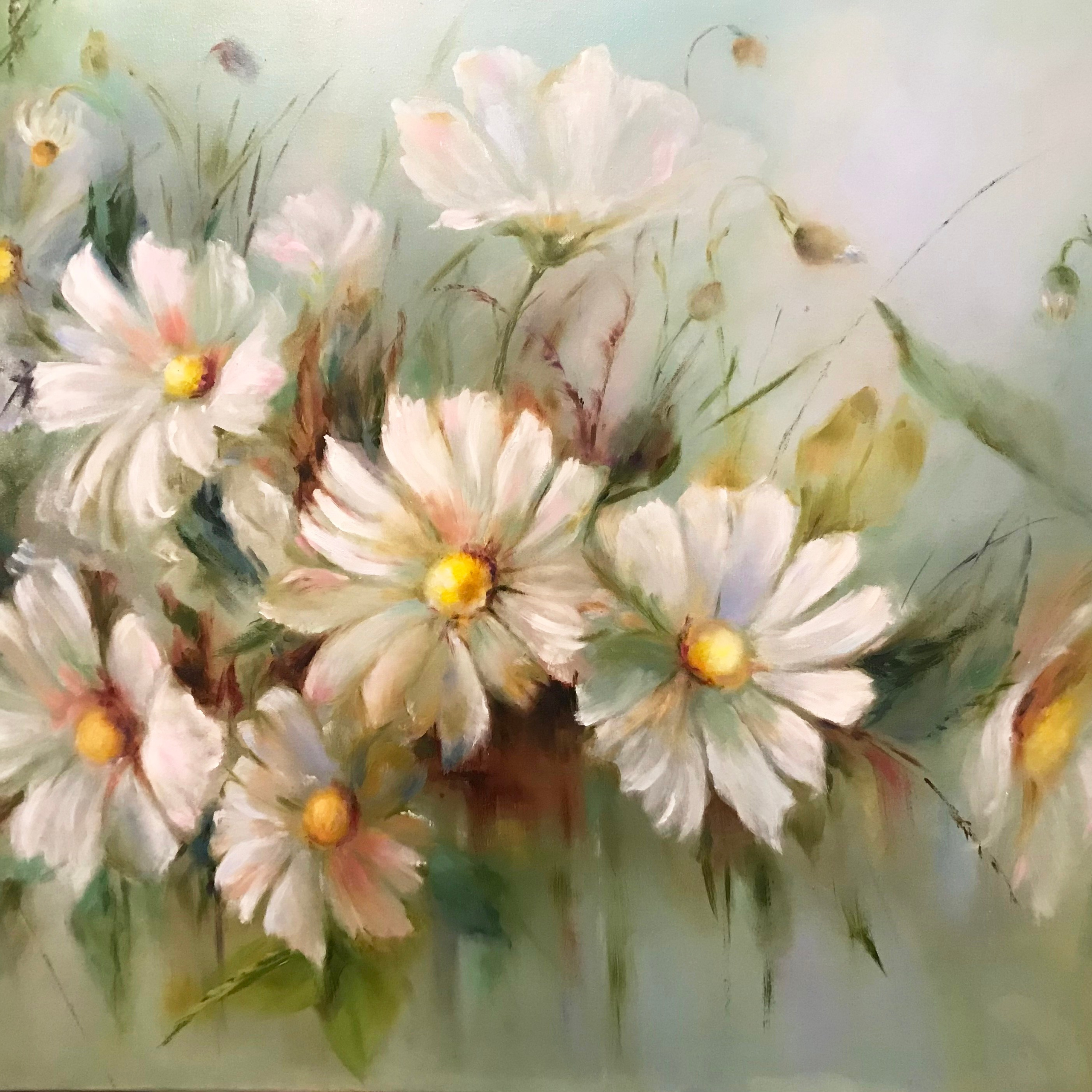 Ромашки, интерьерная картина написана на заказ, холст, масло, 80х100 см, в частной коллекции