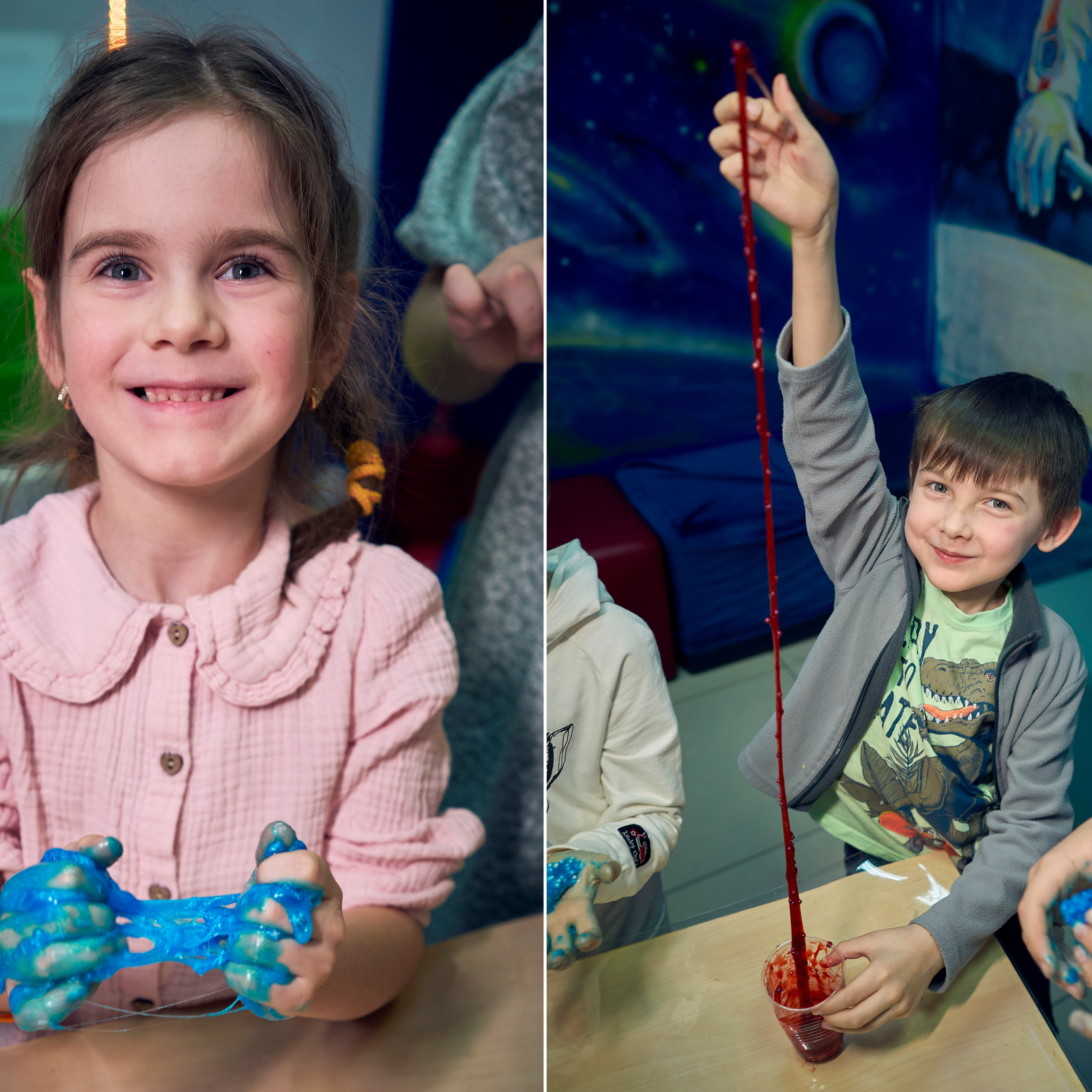 Дети делают свои слайм игрушки