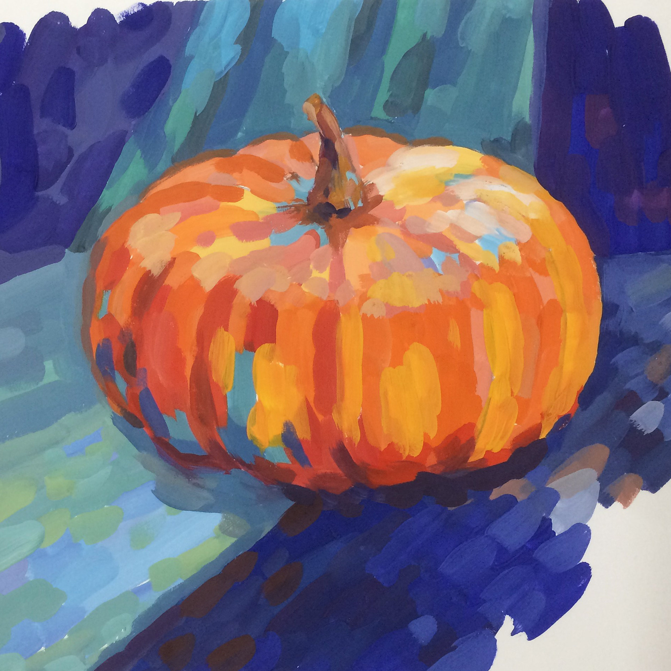 «Этюд. Тыква». Гуашь, 21х21 см., 2023