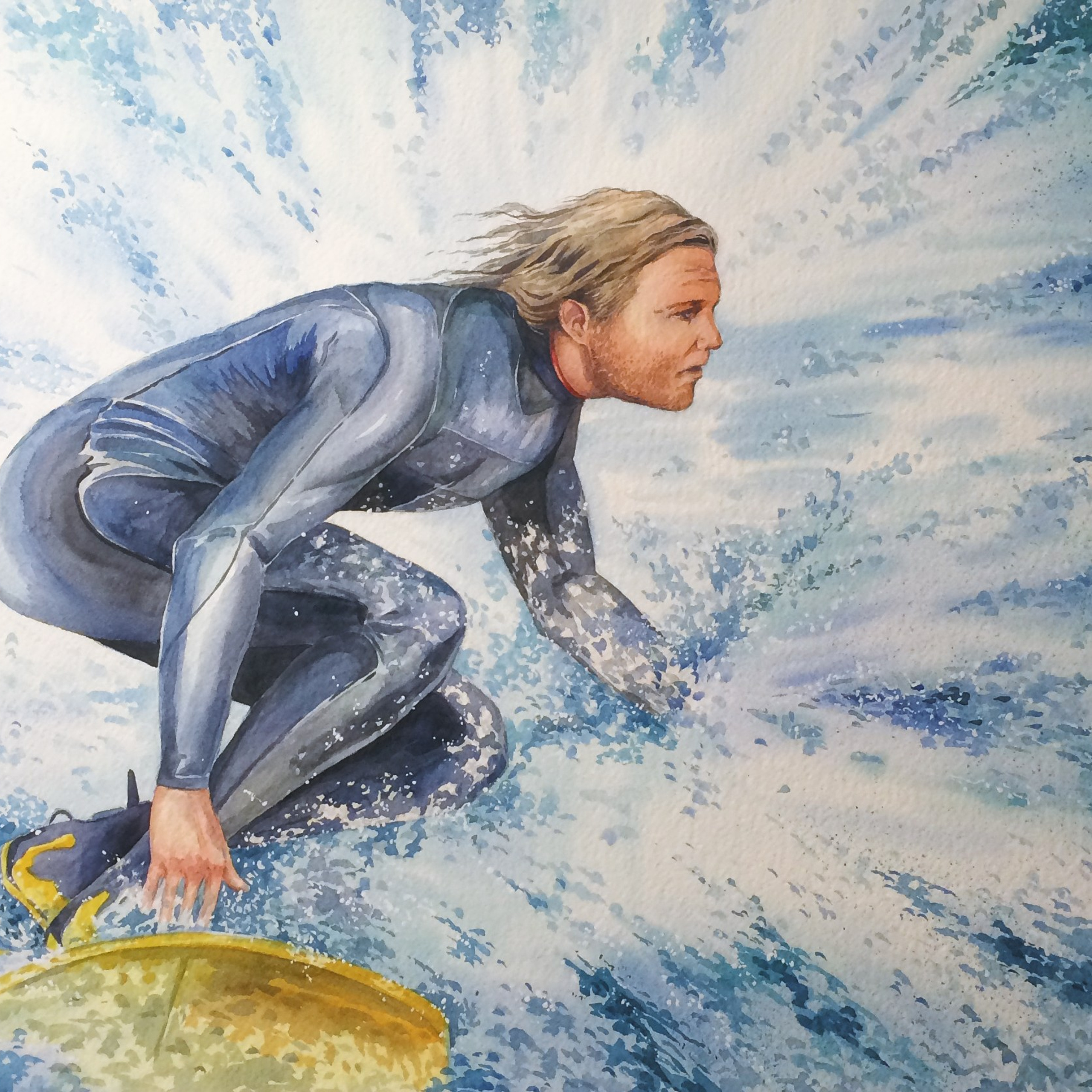 «Серфинг Сахалина». Акварель, 75х65 см., 2022