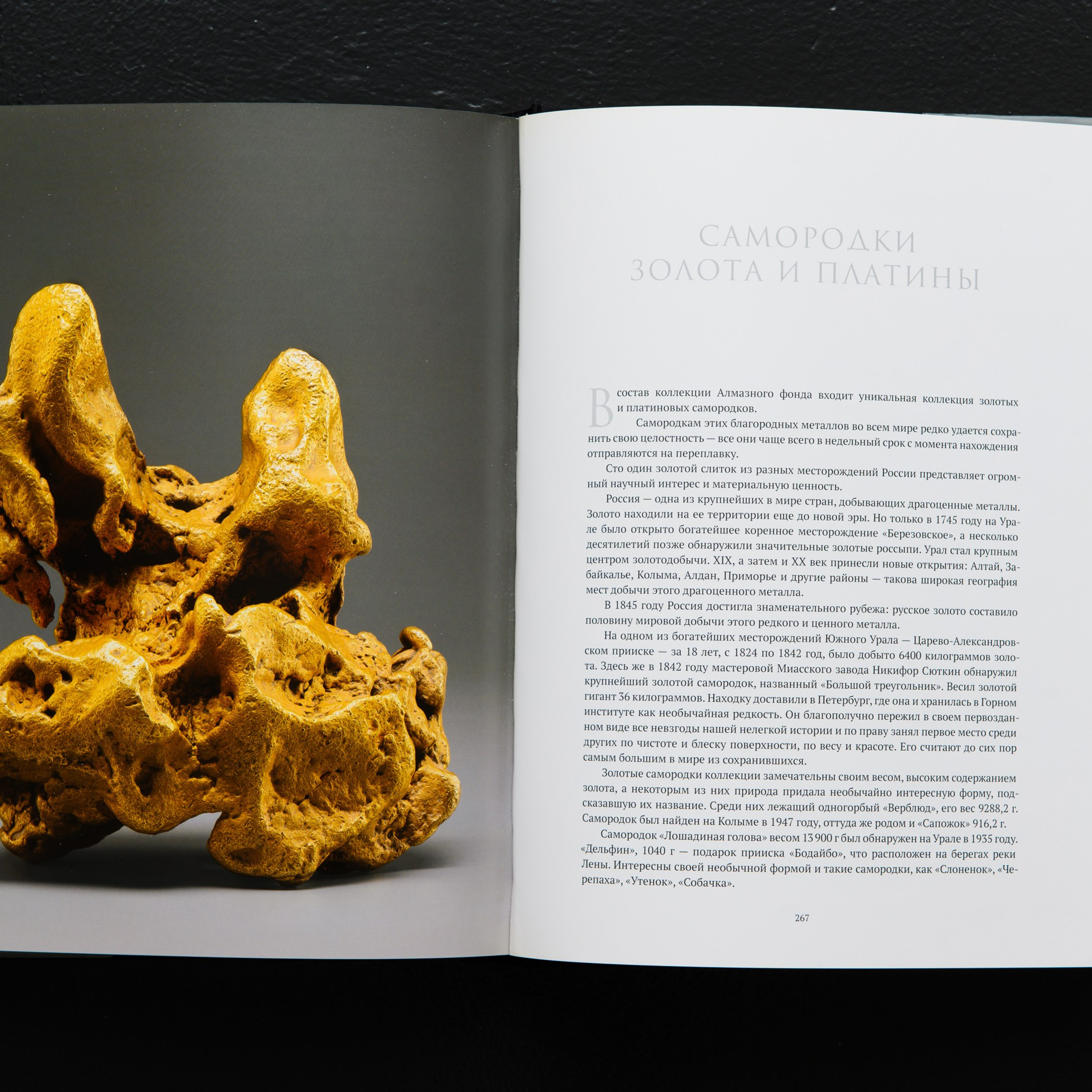В коллекцию Алмазного фонда входит уникальное собрание золотых и платиновых самородков. Хранящиеся в коллекции Фонда сто один самородок золота из разных месторождений России представляют огромный научный интерес и материальную ценность.