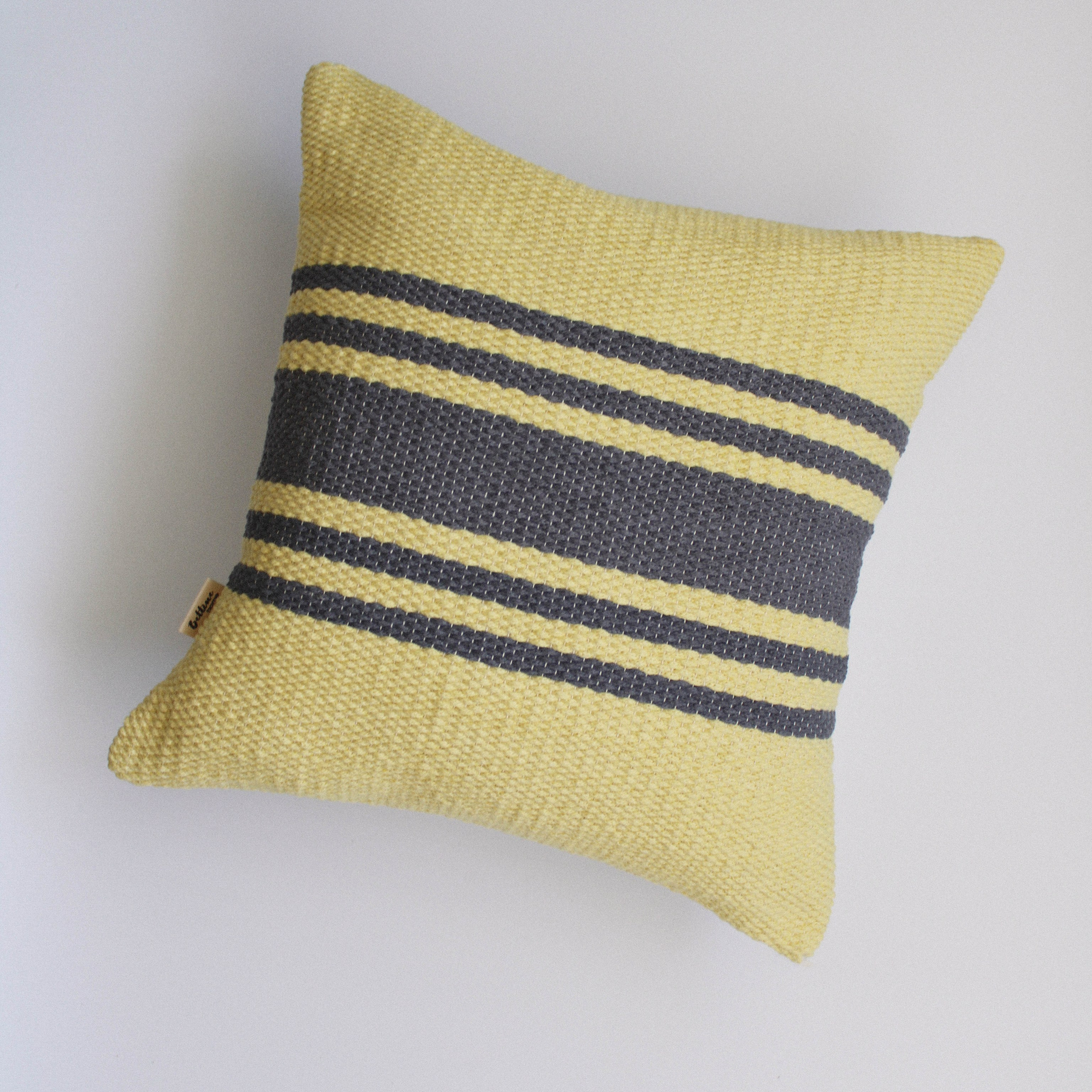 Подушка «Желтая в серую полоску». Авторские тканые полотна из натуральных материалов