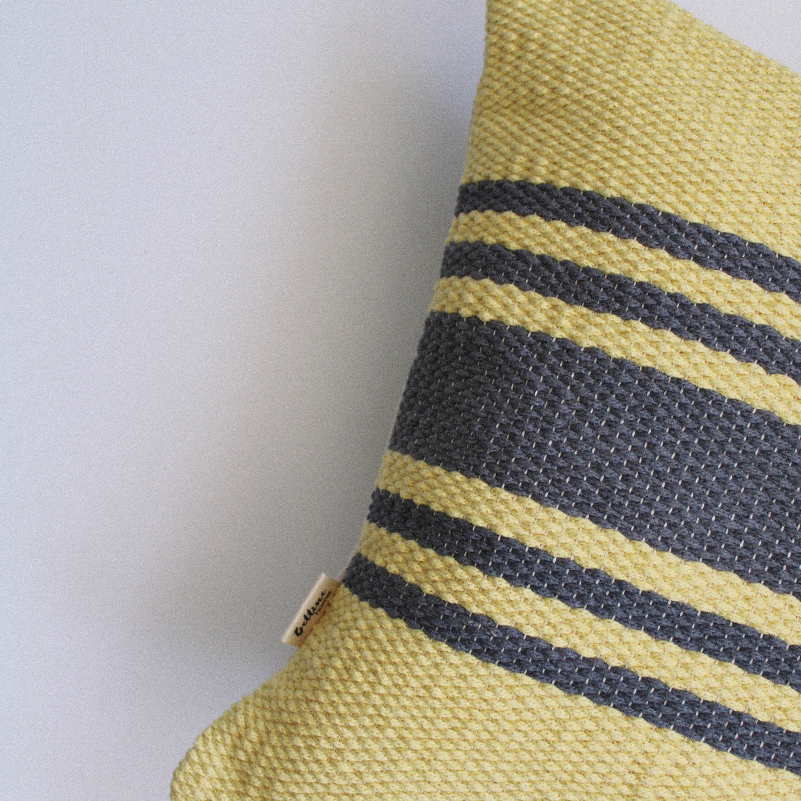 Подушка «Желтая в серую полоску». Авторские тканые полотна из натуральных материалов