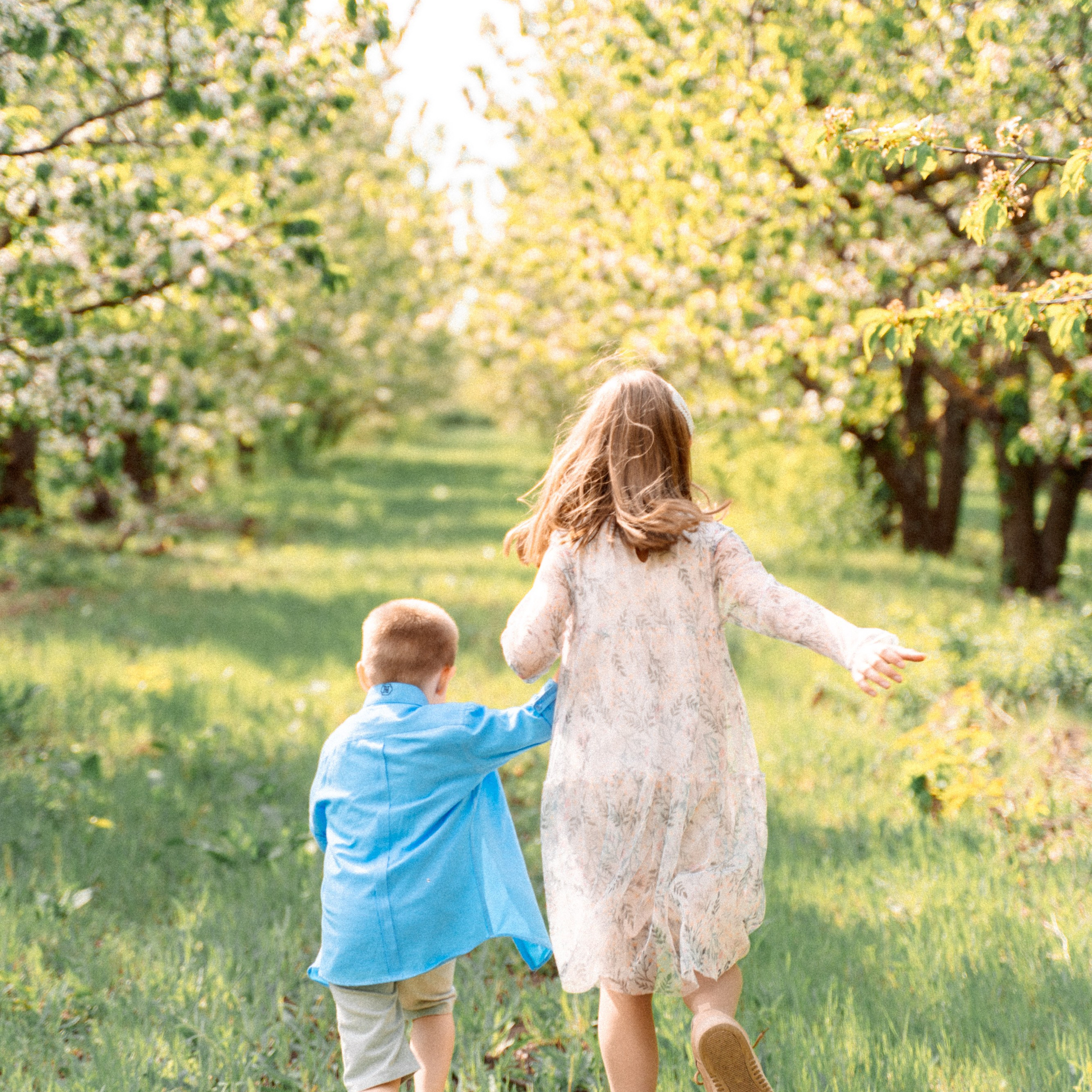 Сава и Ася в цветущем саду