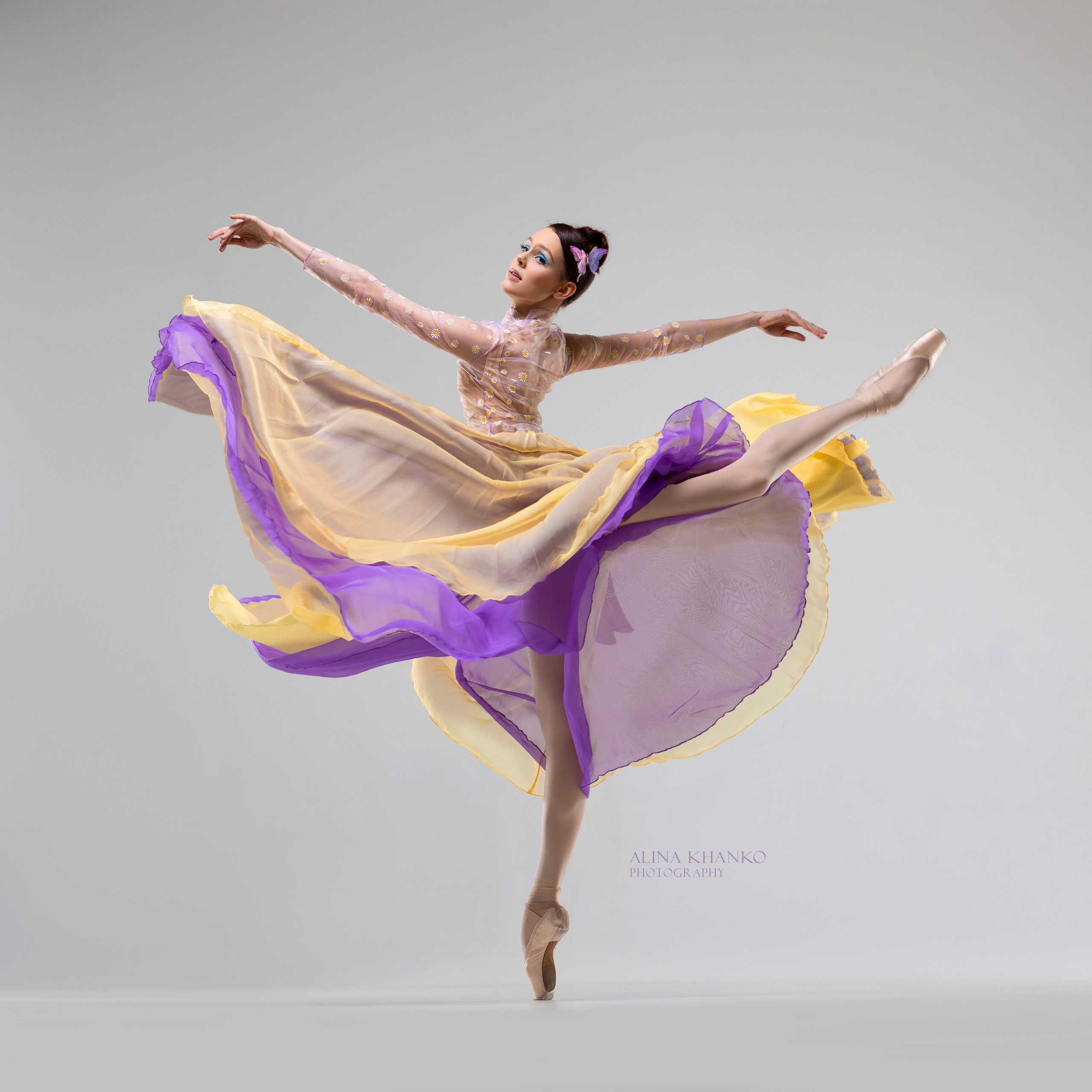 Жёлто-сиреневая воздушная двухсторонняя юбка