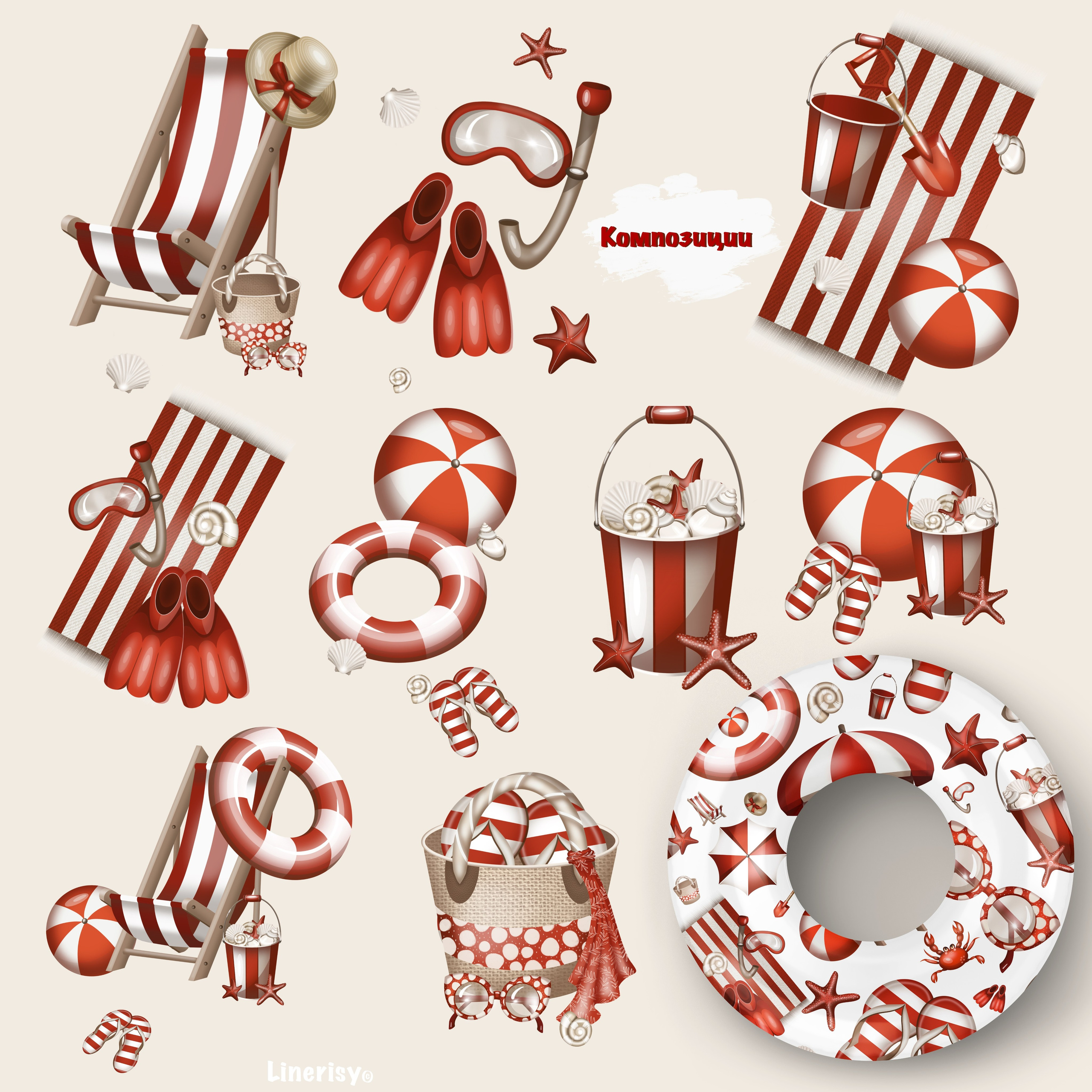 Коллекция иллюстраций «Лето, море, пляж». Художник-иллюстратор Евгения Бекренёва