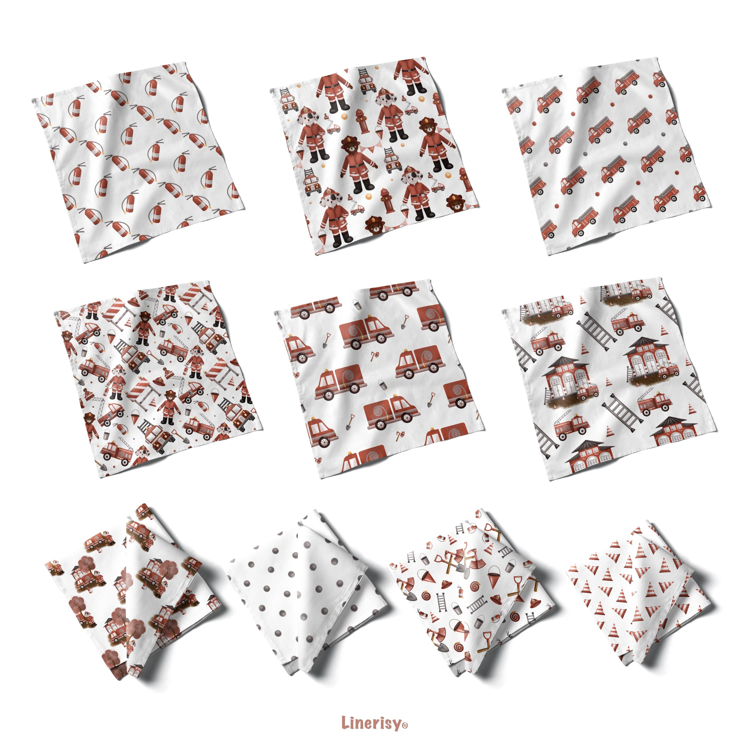 Набор № 2 паттернов «Пожарная станция». Художник-иллюстратор Евгения Бекренёва