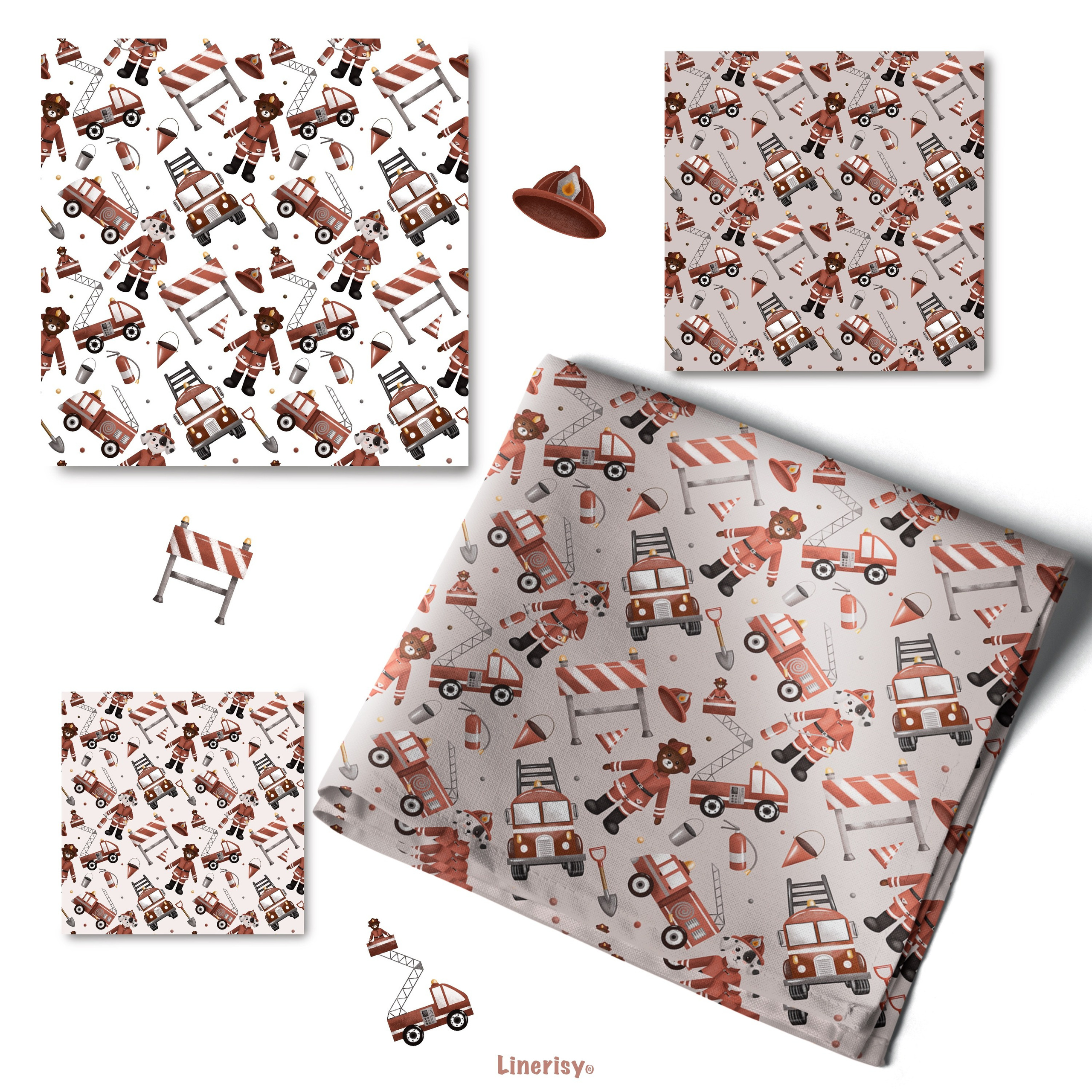 Набор № 2 паттернов «Пожарная станция». Художник-иллюстратор Евгения Бекренёва