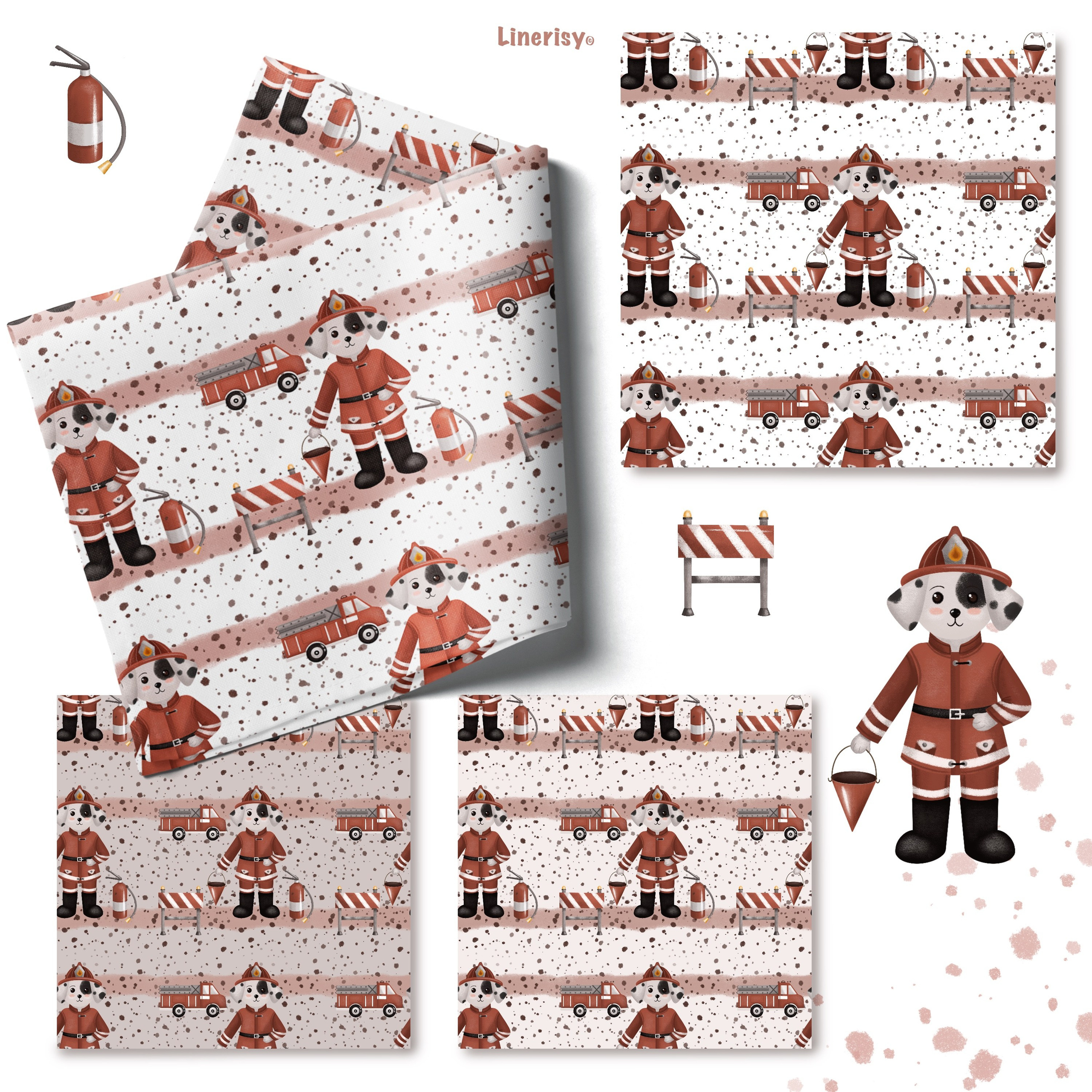 Набор № 1 паттернов «Пожарная станция». Художник-иллюстратор Евгения Бекренёва