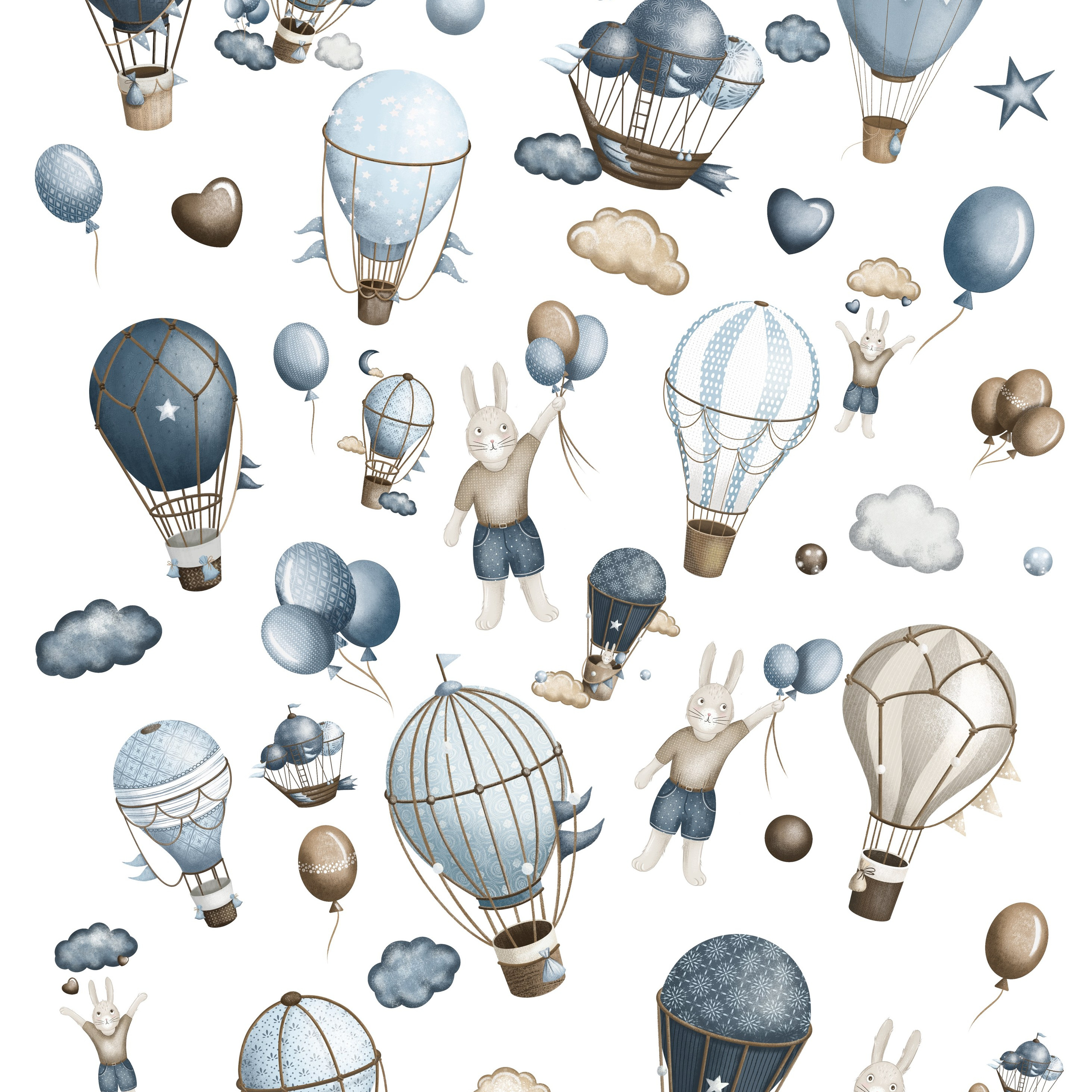 Коллекция иллюстраций «Зайка на воздушном шаре». Художник-иллюстратор Евгения Бекренёва