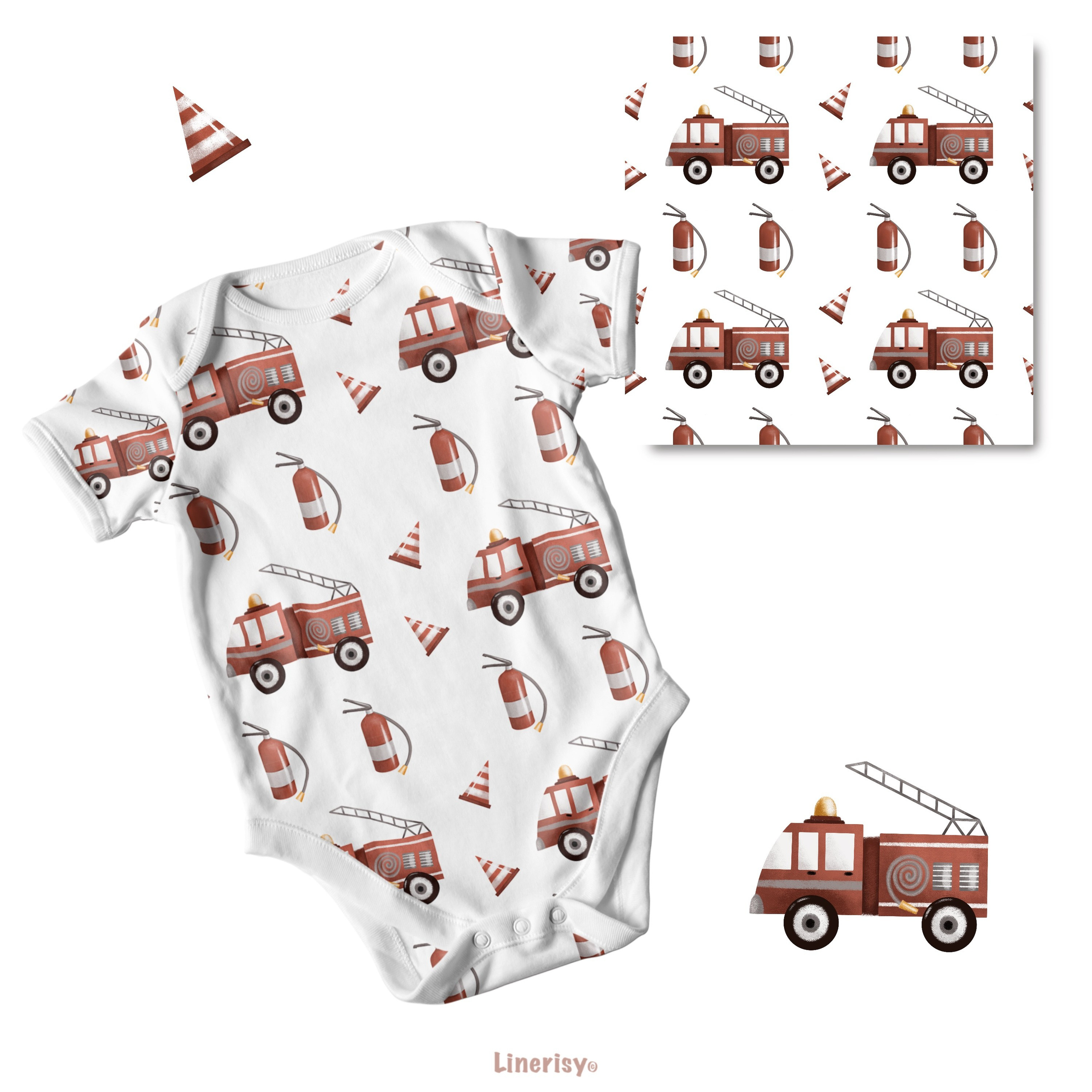 Набор № 3 паттернов «Пожарная станция». Художник-иллюстратор Евгения Бекренёва