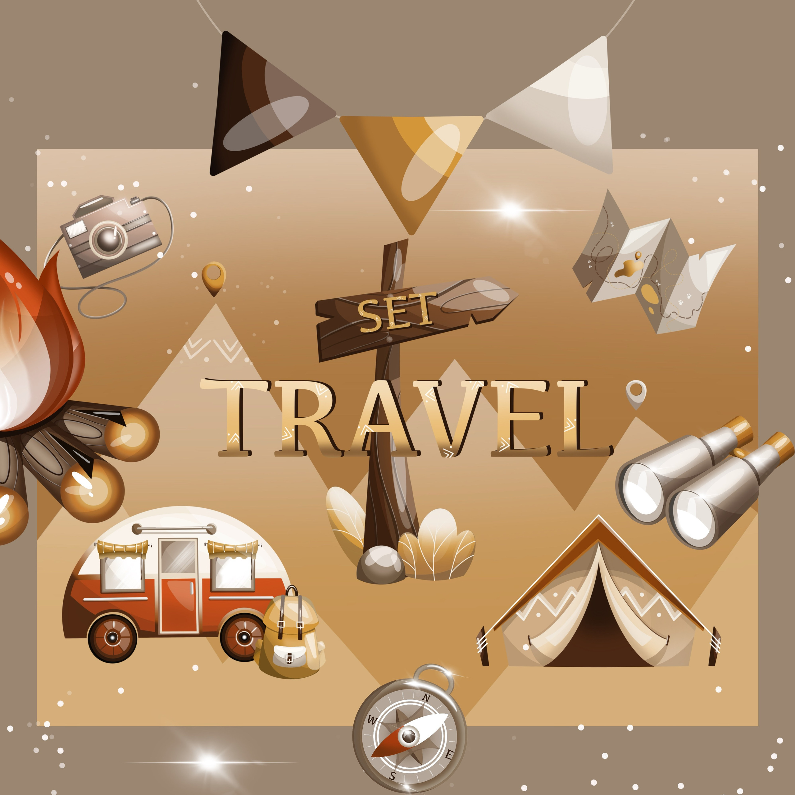 Коллекция «Travel set» иллюстраций. Художник-иллюстратор Евгения Бекренёва