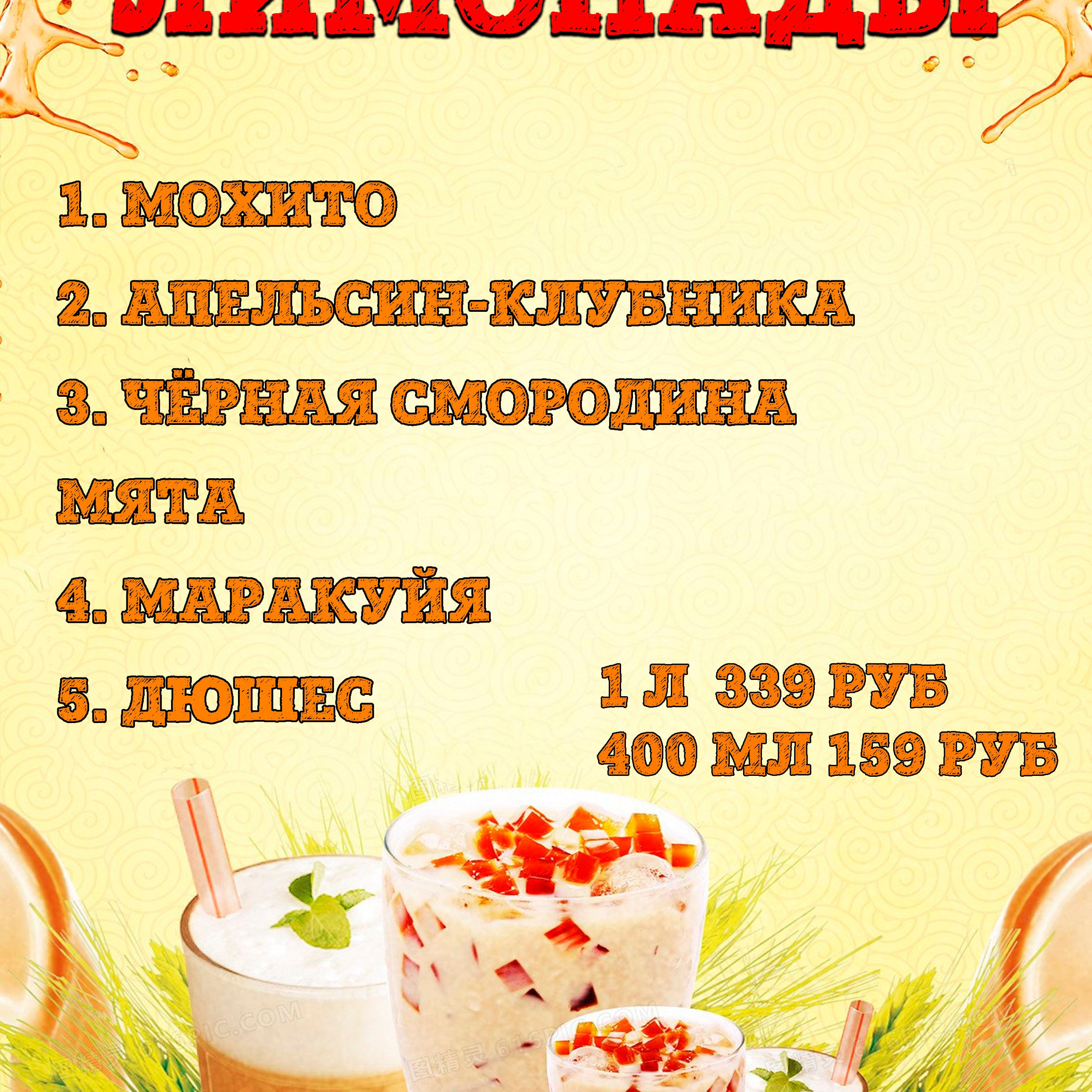 Меню для кафе