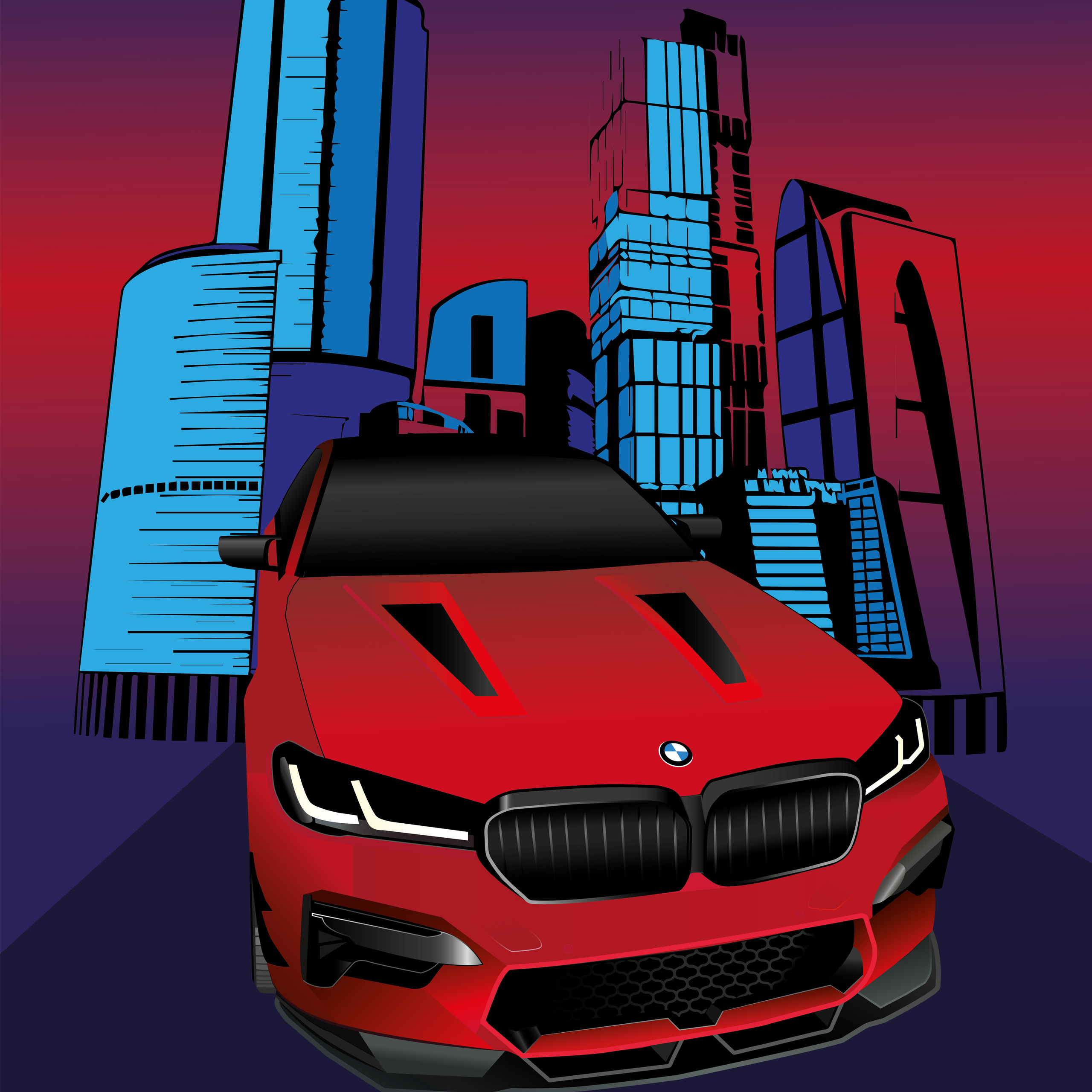 Векторная отрисовка машины по фото, фон не был сильно прорисован по желанию клиента