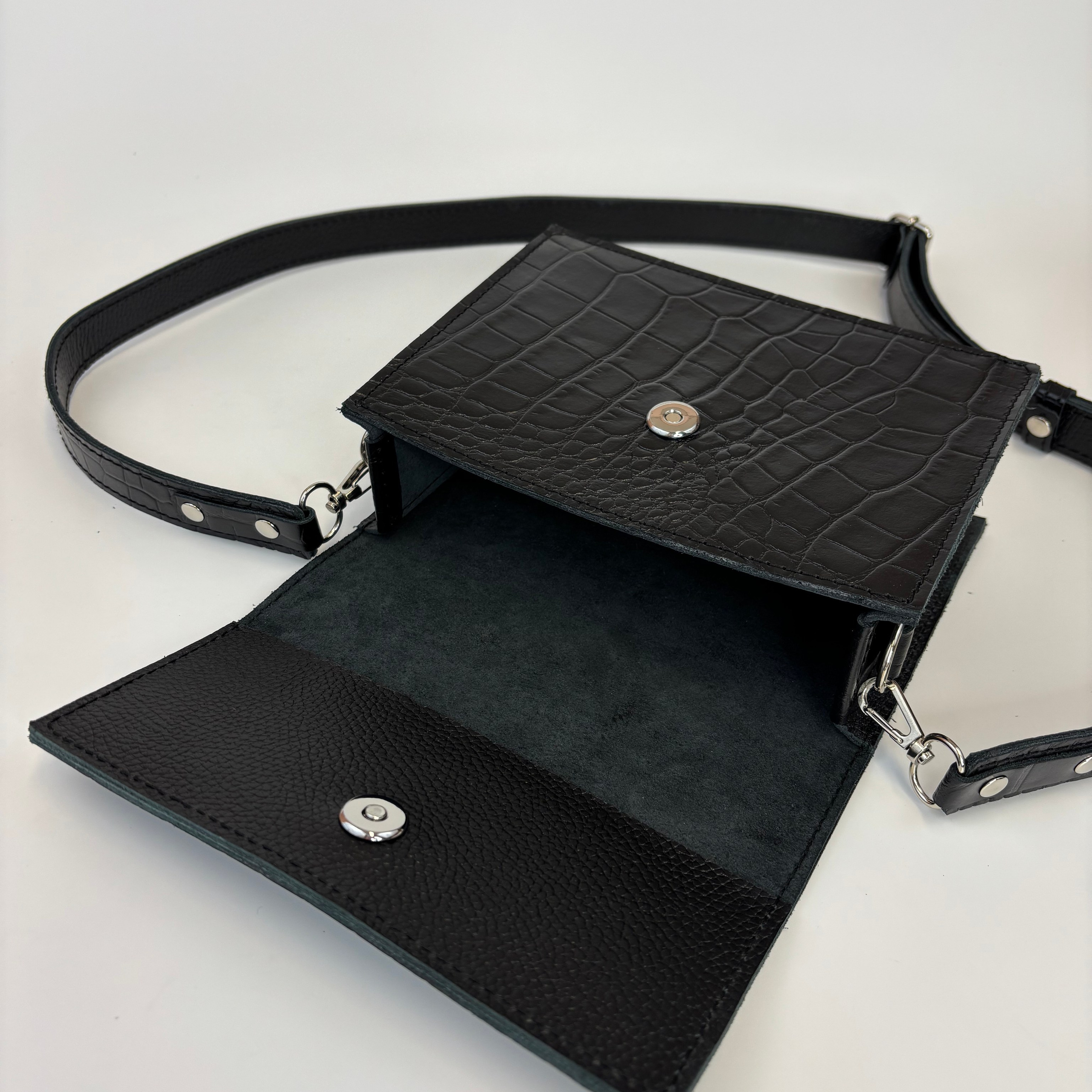 Юта мини черная матовая. Бренд Alligatore Biaco — это изящные изделия из натуральной кожи