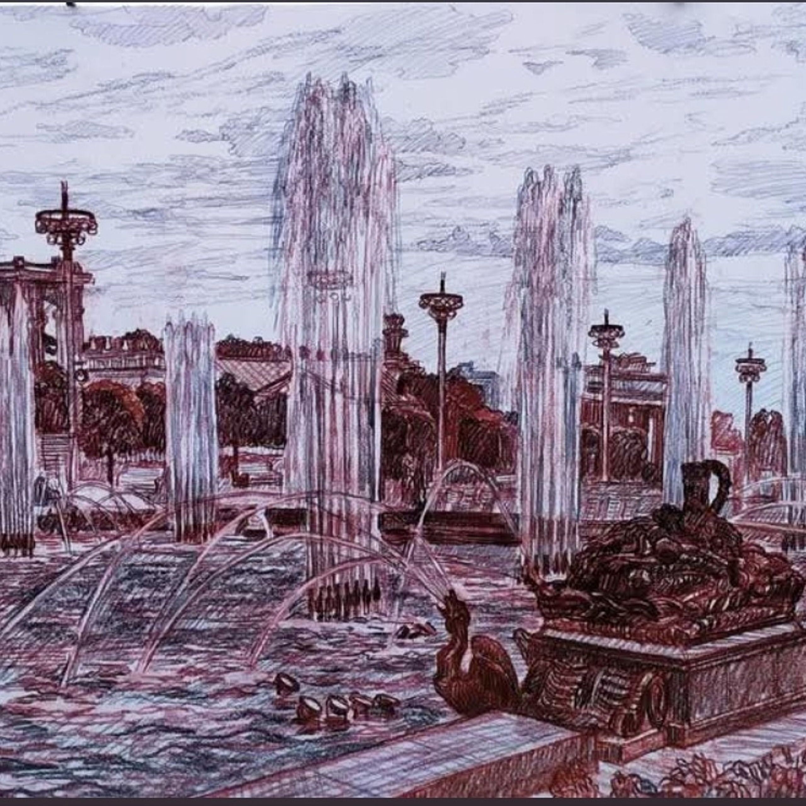 Сергей Афонский "Фонтан Каменный цветок" 60х90 см, б.см.т., 2019 г., 65 000 руб.
