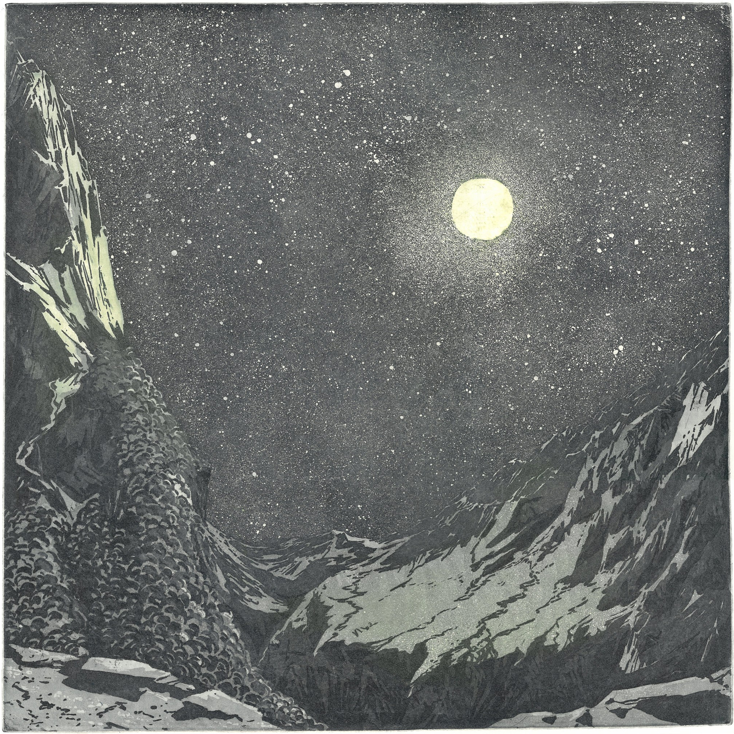 Елена Гражевская "Свет луны" 41x42 см, бумага, акватинта, 2021 г., 19 500 руб. Работа у автора