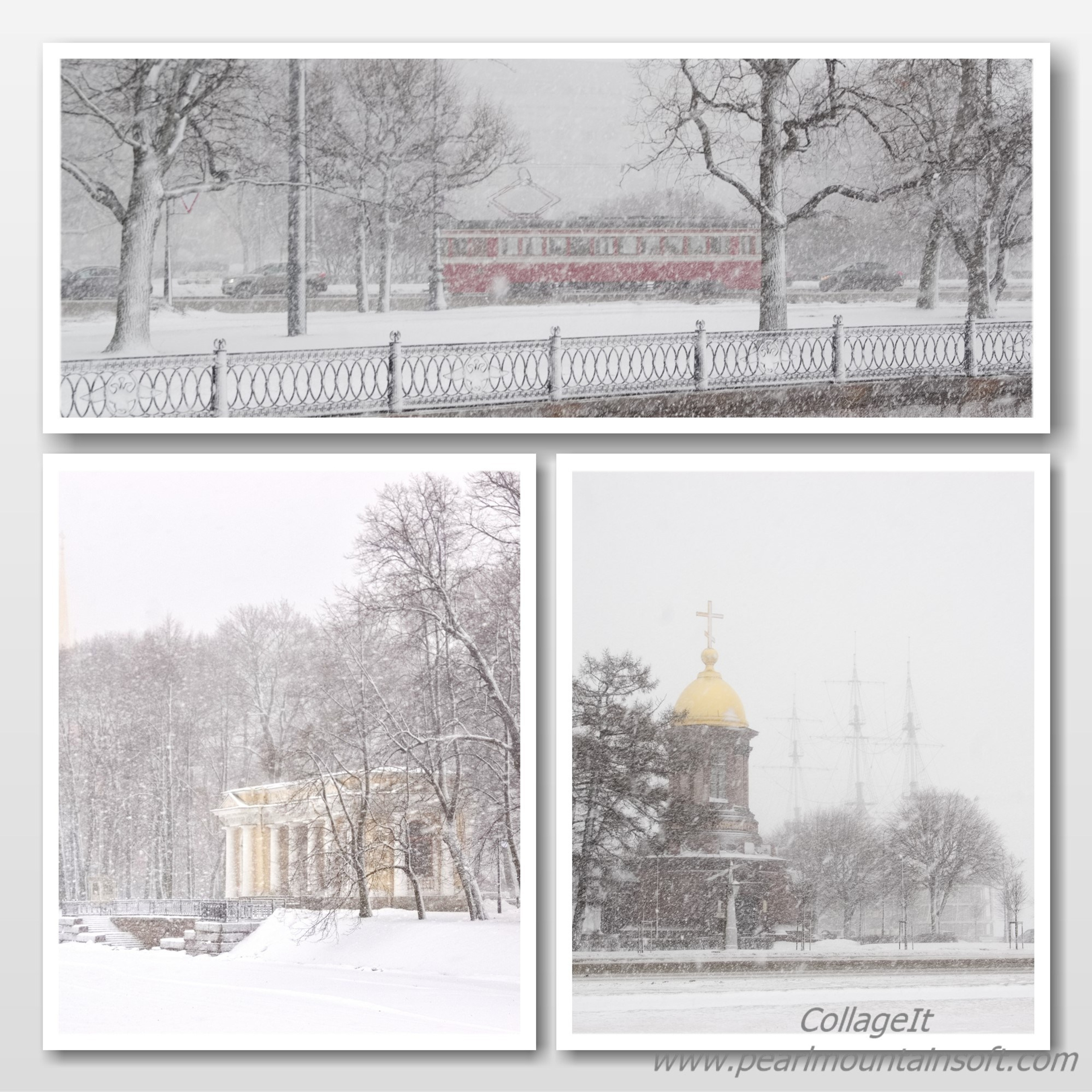 С-Петербург.Зима.Троицкая часовня, Павильон Росси. Ретро трамвай.