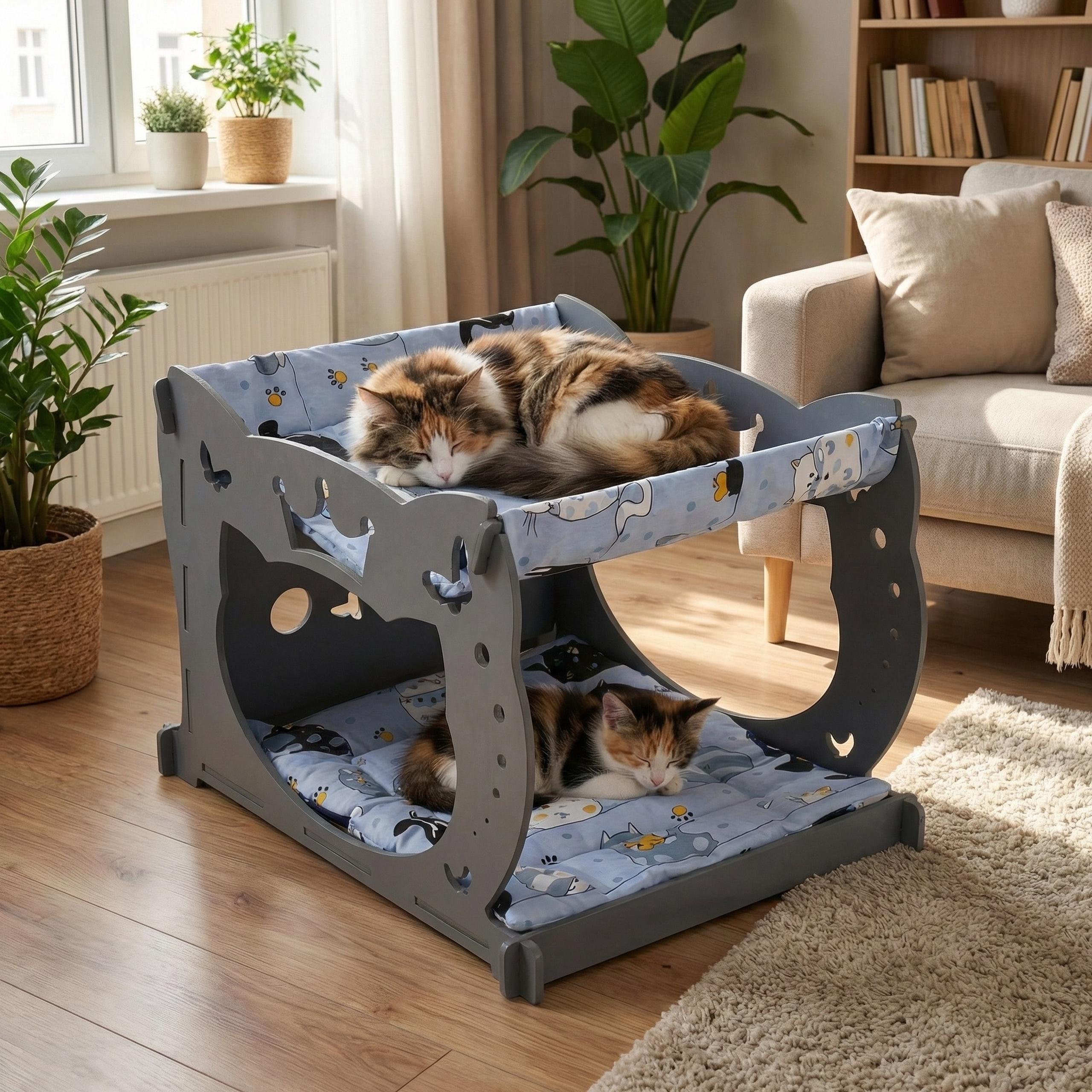 Домик-гамак двухуровневый для питомцев серый. Murstyle